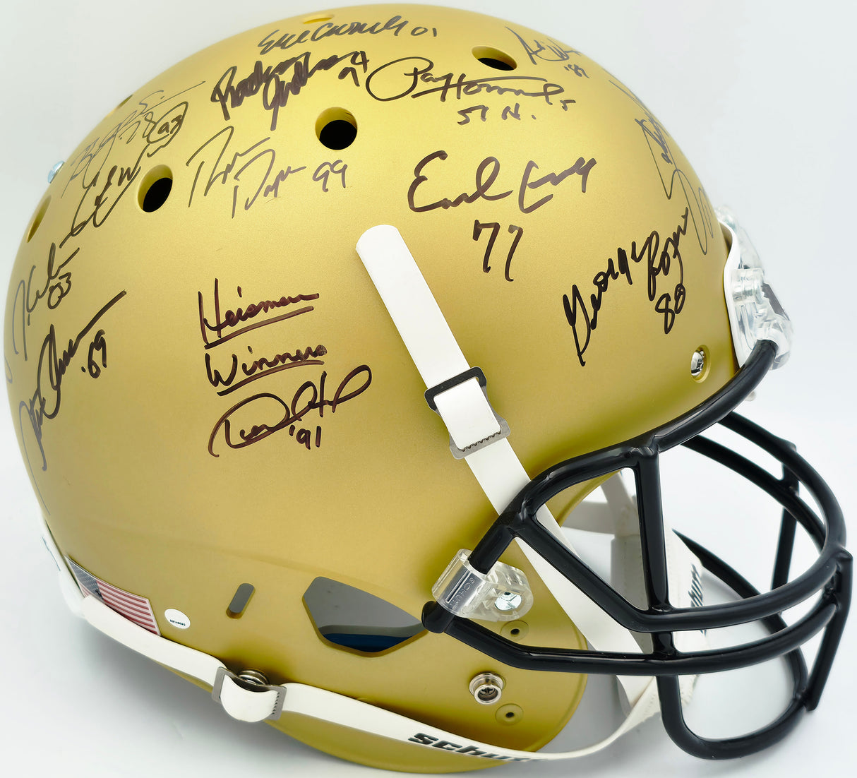 College Football's Best Heisman Winners Autographed Gold Full Size Schutt Replica Helmet With 24 Signatures Including Barry Sanders & Bo Jackson Steiner Holo #SS149092