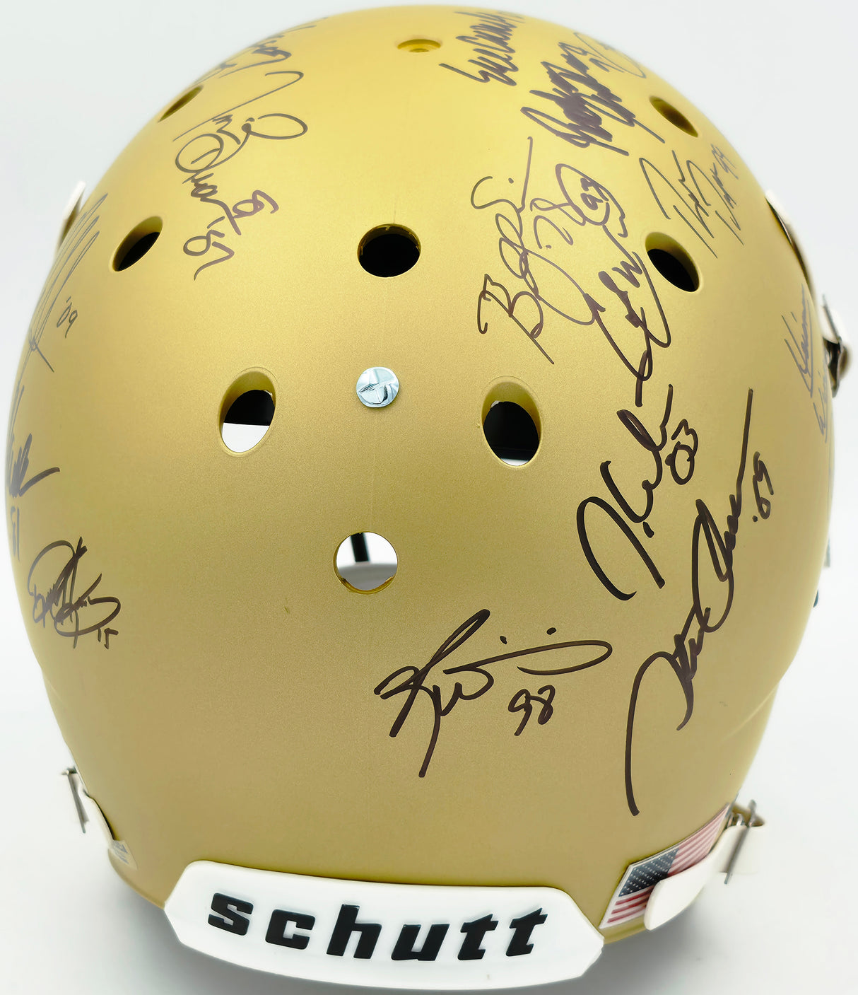 College Football's Best Heisman Winners Autographed Gold Full Size Schutt Replica Helmet With 24 Signatures Including Barry Sanders & Bo Jackson Steiner Holo #SS149092