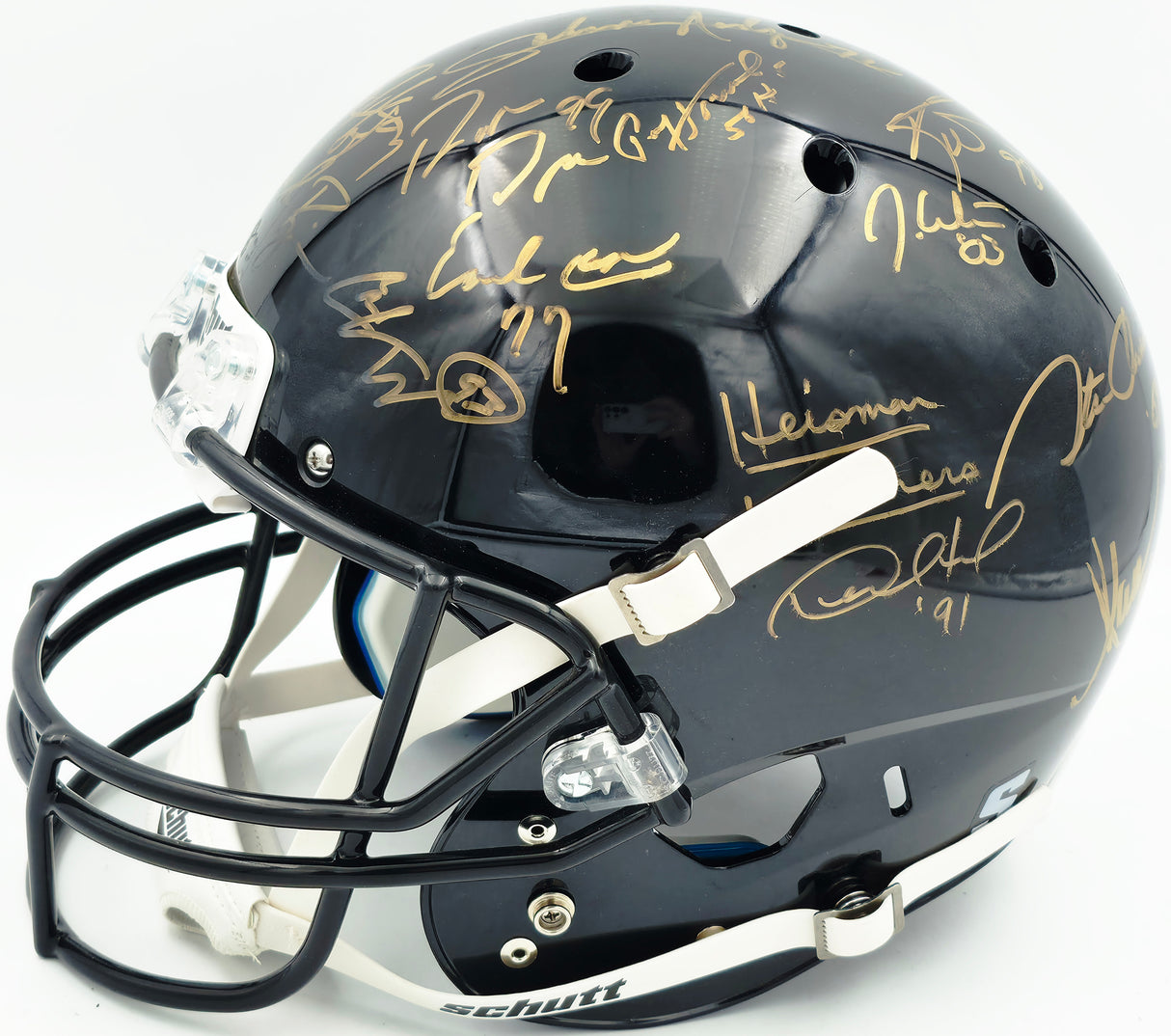 College Football's Best Heisman Winners Autographed Black Full Size Schutt Replica Helmet With 23 Signatures Including Barry Sanders & Bo Jackson Steiner Holo #SS149844