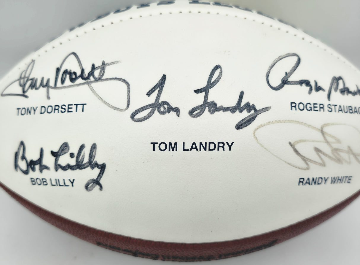 Dallas Cowboys Legends Autographed Official NFL White Logo Football With 5 Signatures Including Tom Landry JSA #Y09851
