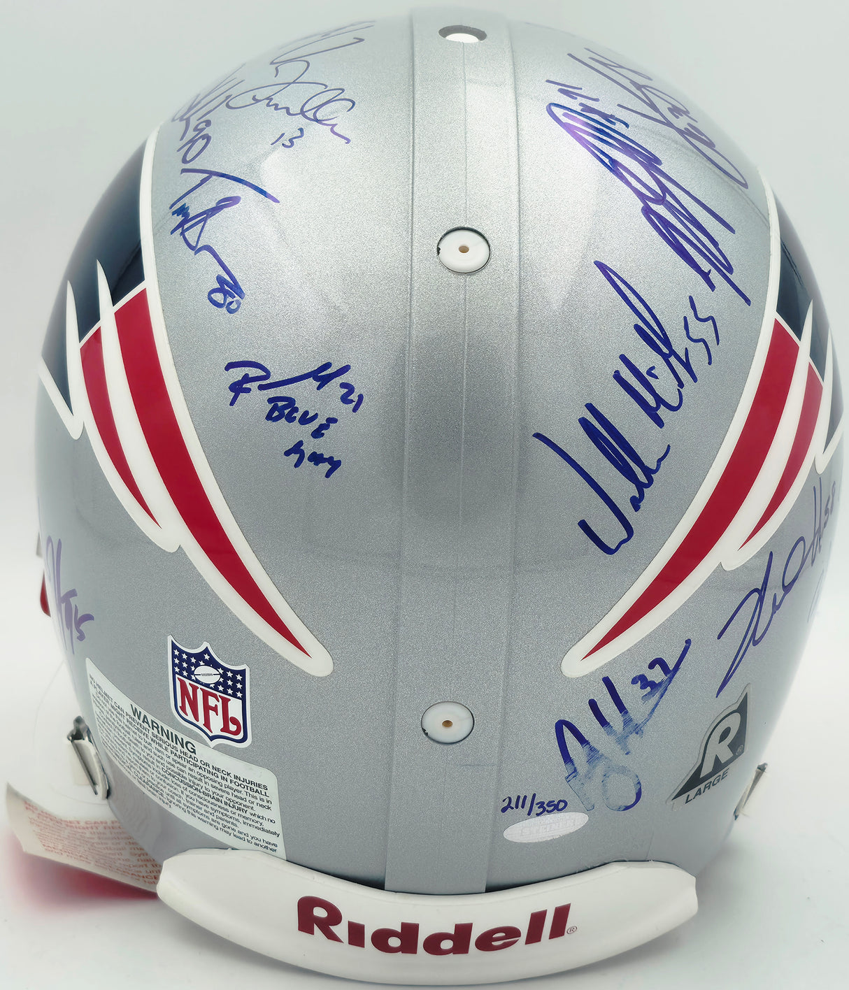 2005 New England Patriots Team Autographed Silver Full Size Authentic Helmet With 29 Signatures Including Tom Brady #211/350 Steiner Holo SKU #260017