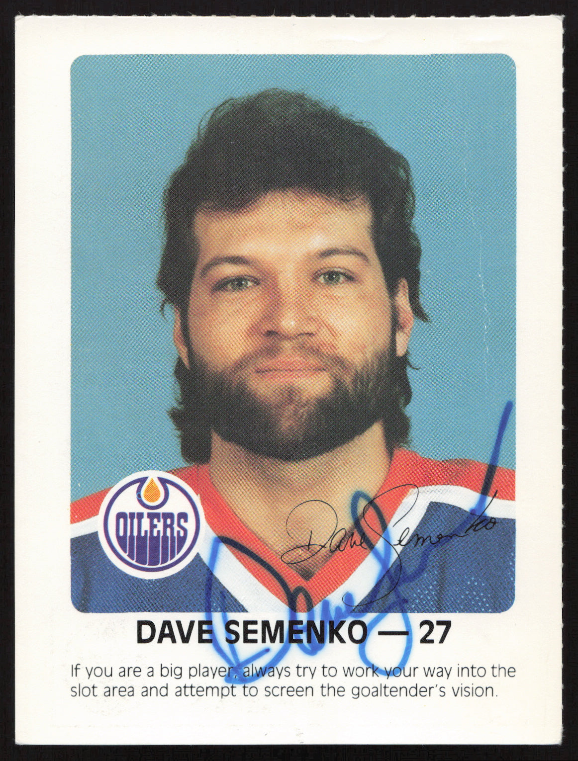 Dave Semenko Autographed 1984-85 Post Red Rooster Card Edmonton Oilers SKU #258381