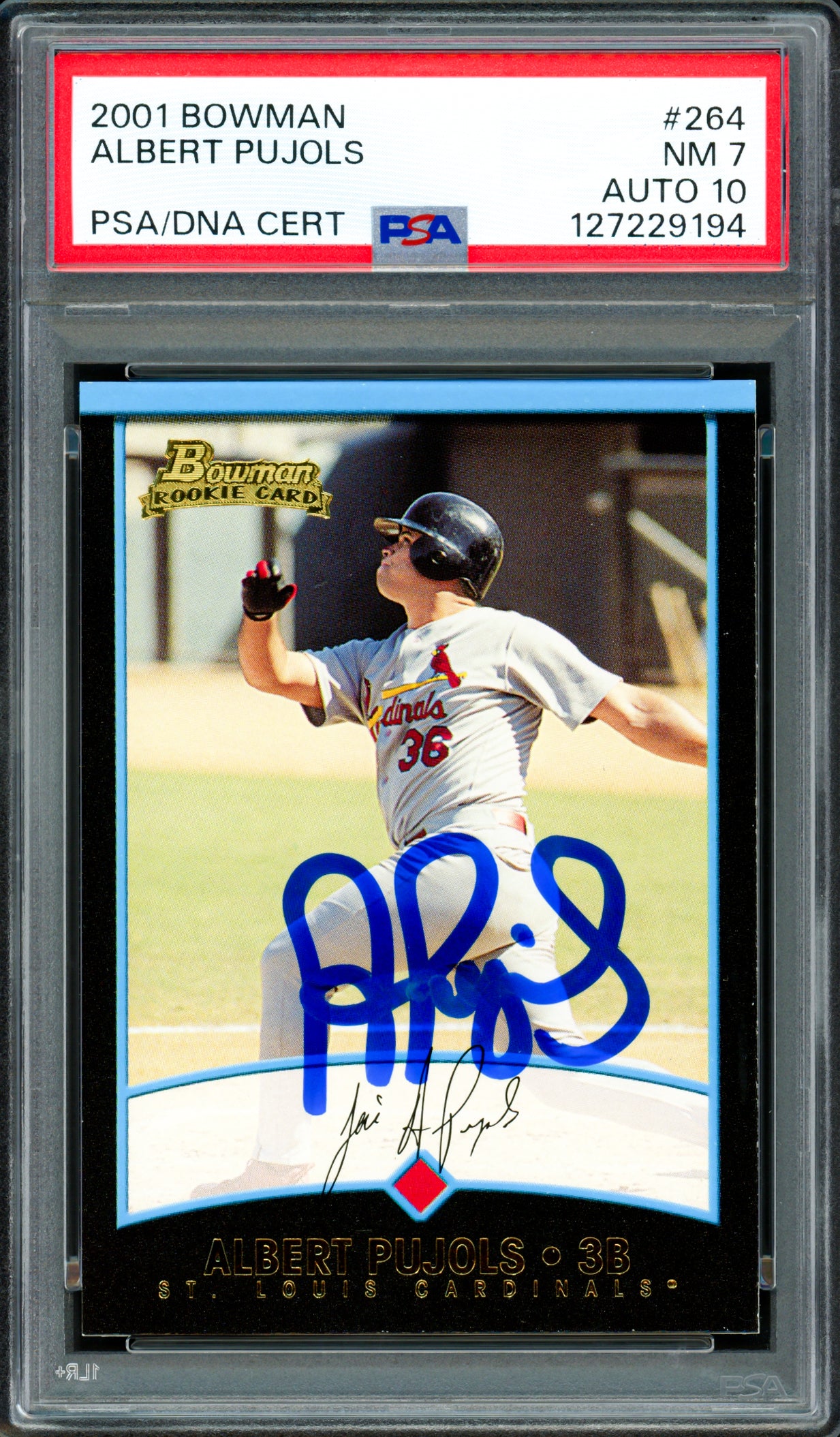 Albert Pujols Autographed 2001 Bowman Rookie Card #264 St. Louis Cardinals PSA 7 Auto Grade Gem Mint 10 PSA/DNA #127229194