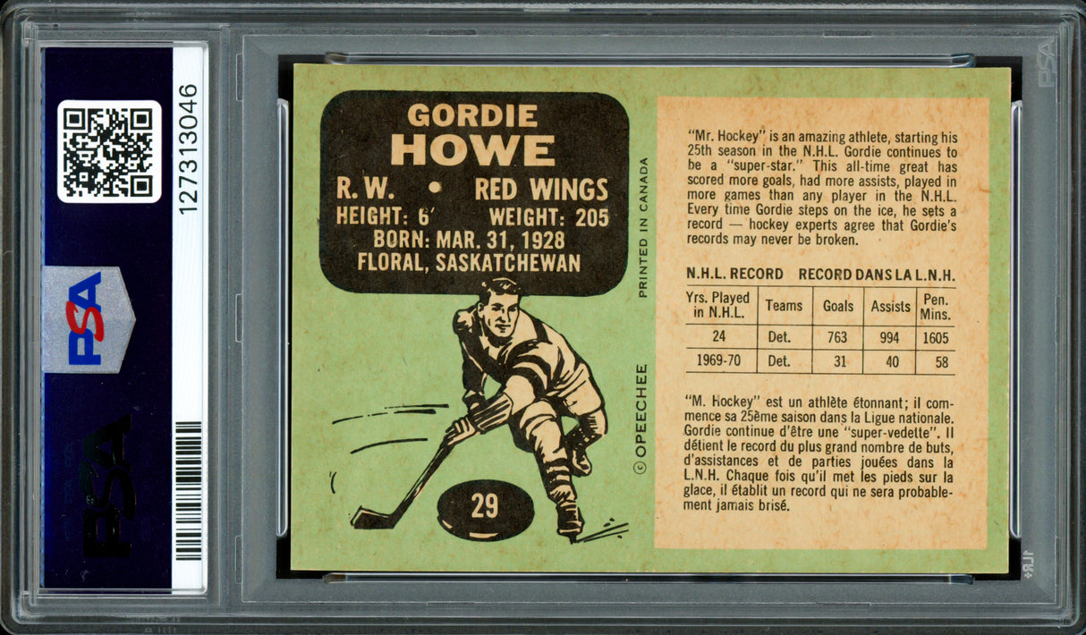 Gordie Howe Autographed 1970 O-Pee-Chee Card #29 Detroit Red Wings PSA 8 Auto Grade Gem Mint 10 PSA/DNA #127313046