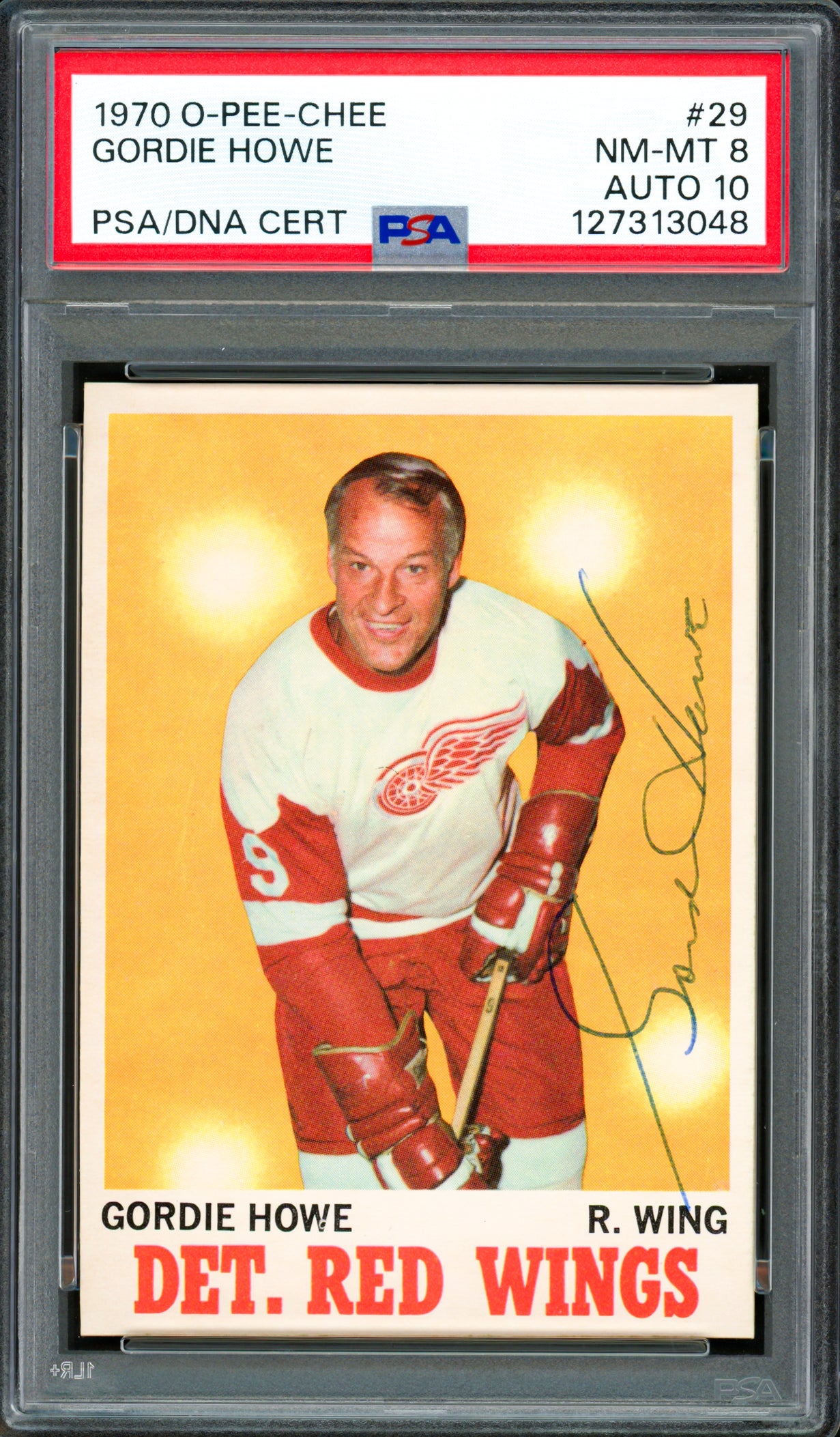Gordie Howe Autographed 1970 O-Pee-Chee Card #29 Detroit Red Wings PSA 8 Auto Grade Gem Mint 10 PSA/DNA #127313048