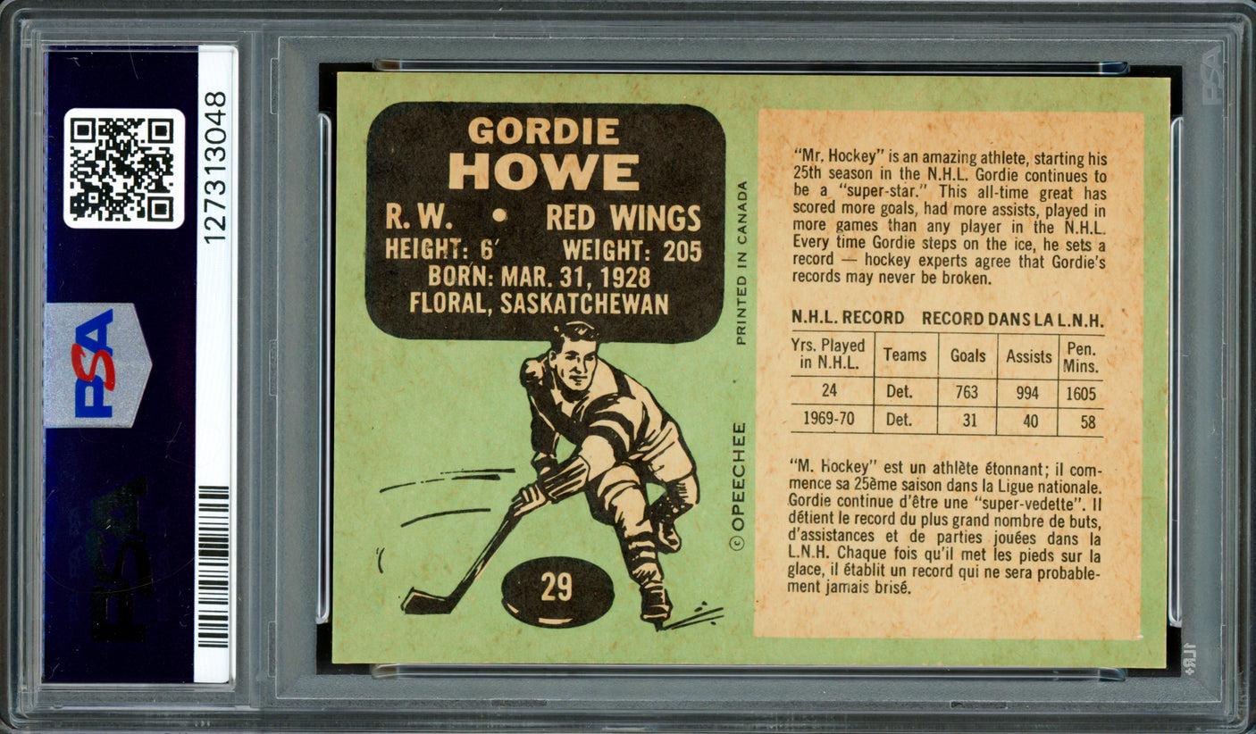Gordie Howe Autographed 1970 O-Pee-Chee Card #29 Detroit Red Wings PSA 8 Auto Grade Gem Mint 10 PSA/DNA #127313048