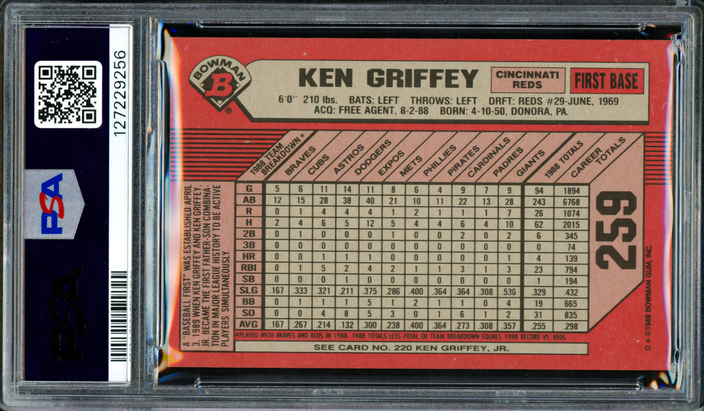 Ken Griffey Jr. & Sr. Autographed 1989 Bowman Rookie Card #259 PSA 7 Auto Grade Mint 9 PSA/DNA #127229256