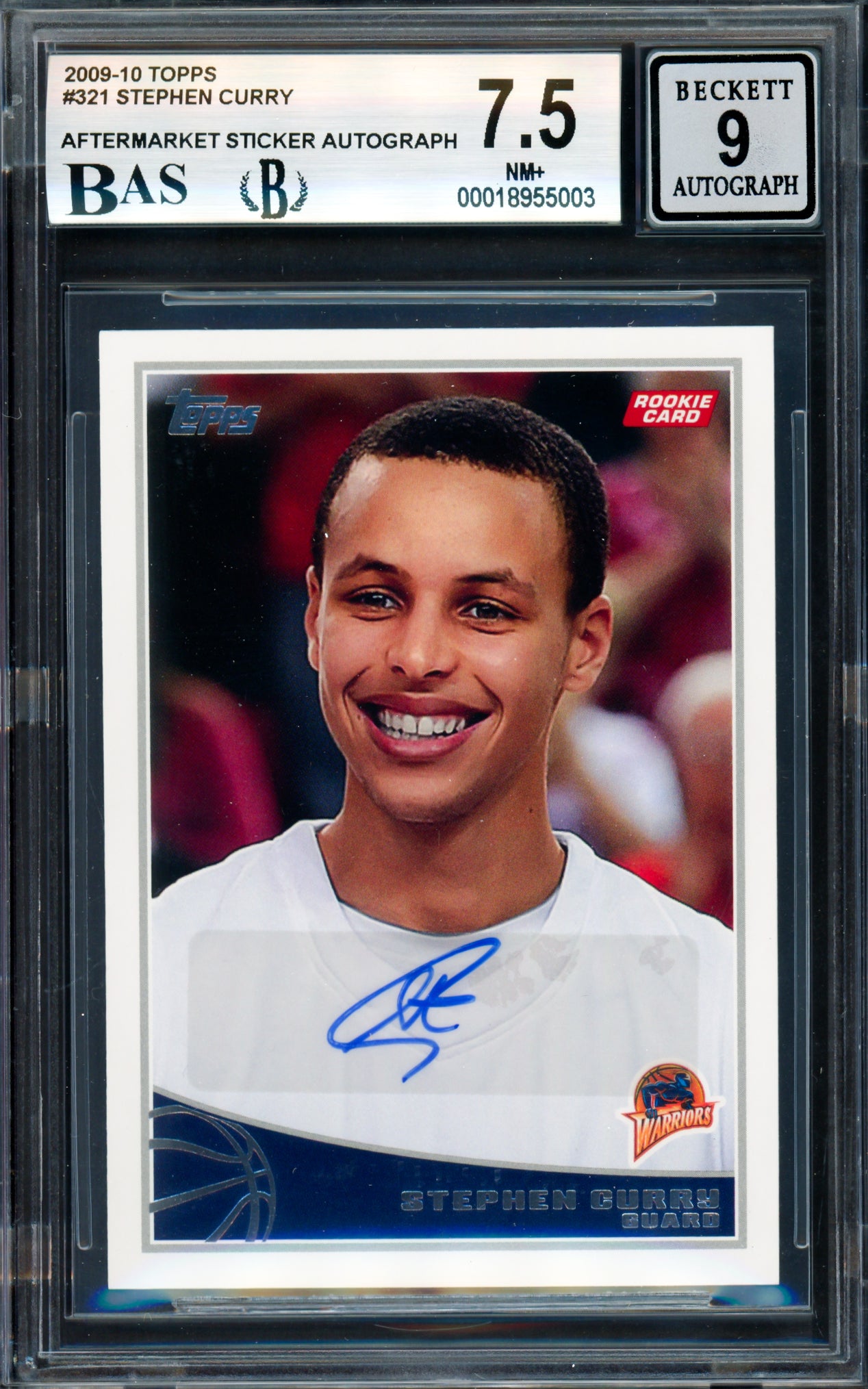 Stephen Curry Autographed 2009-10 Topps Rookie Card #321 Golden State Warriors BGS 7.5 Auto Grade Mint 9 Beckett BAS #18955003