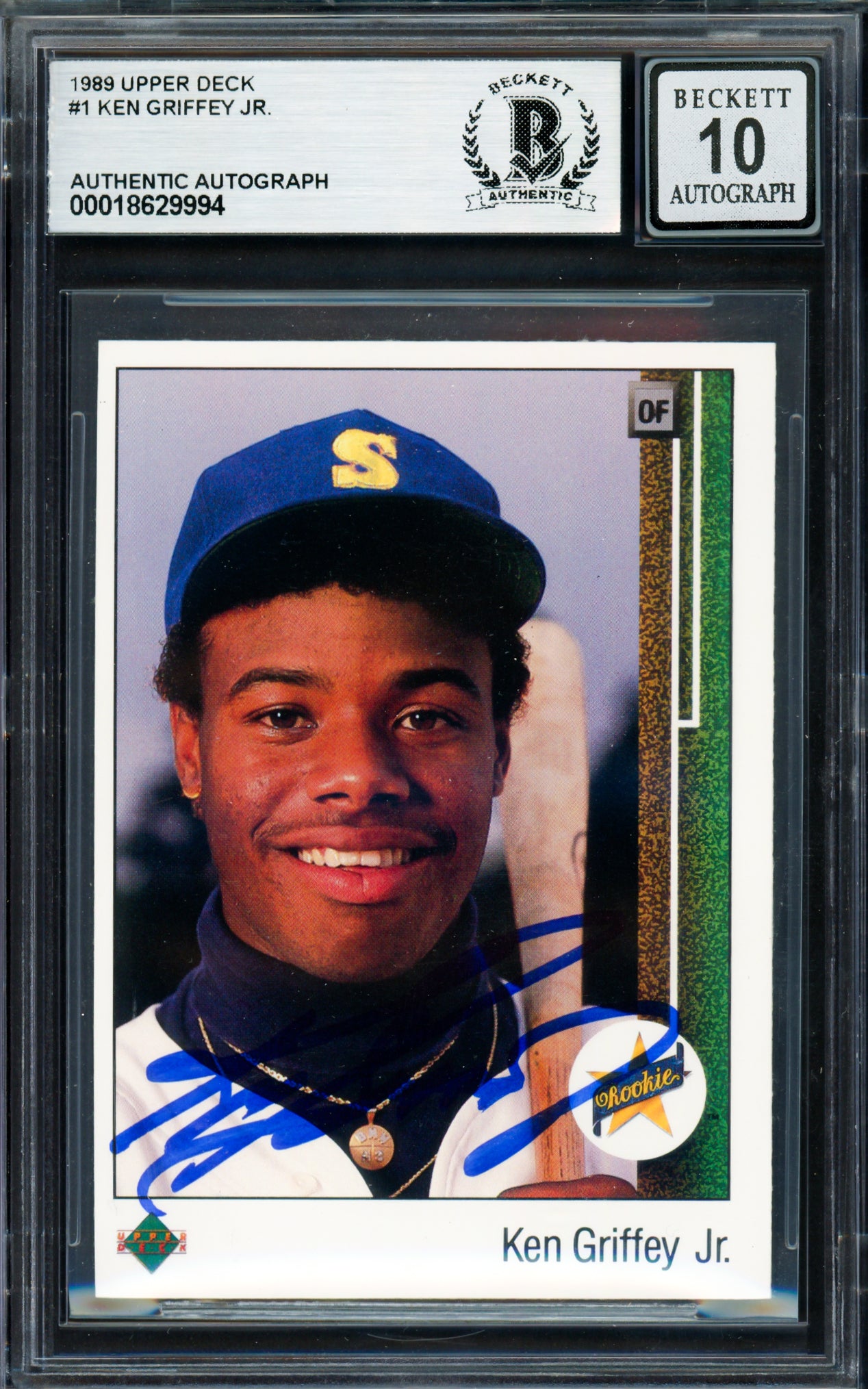 Ken Griffey Jr. Autographed 1989 Upper Deck Rookie Card #1 Seattle Mariners Auto Grade Gem Mint 10 Beckett BAS #18629994
