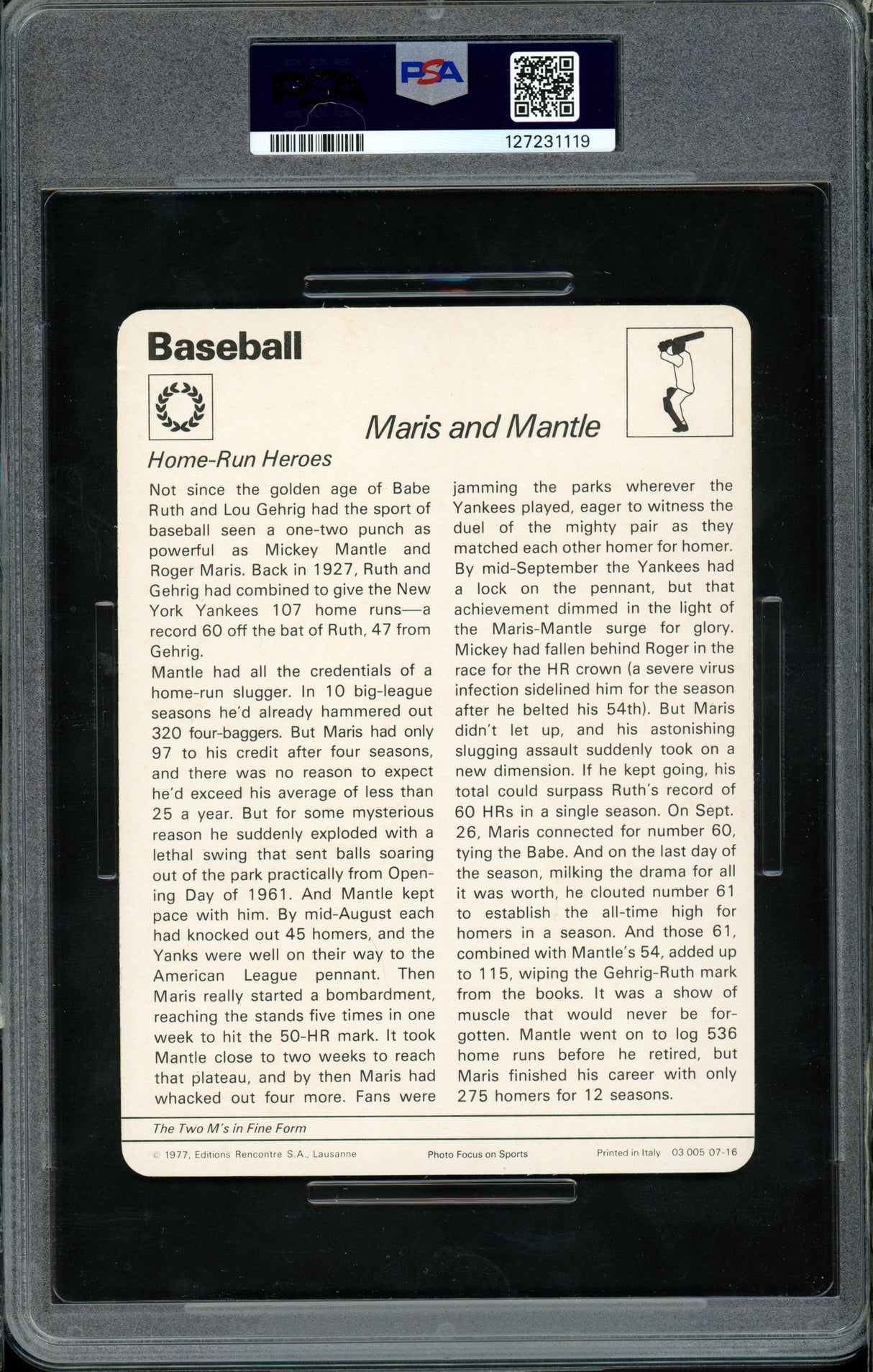 Mickey Mantle & Roger Maris 1977-79 Sportscaster Card #07-16 New York Yankees PSA 9 #127231119