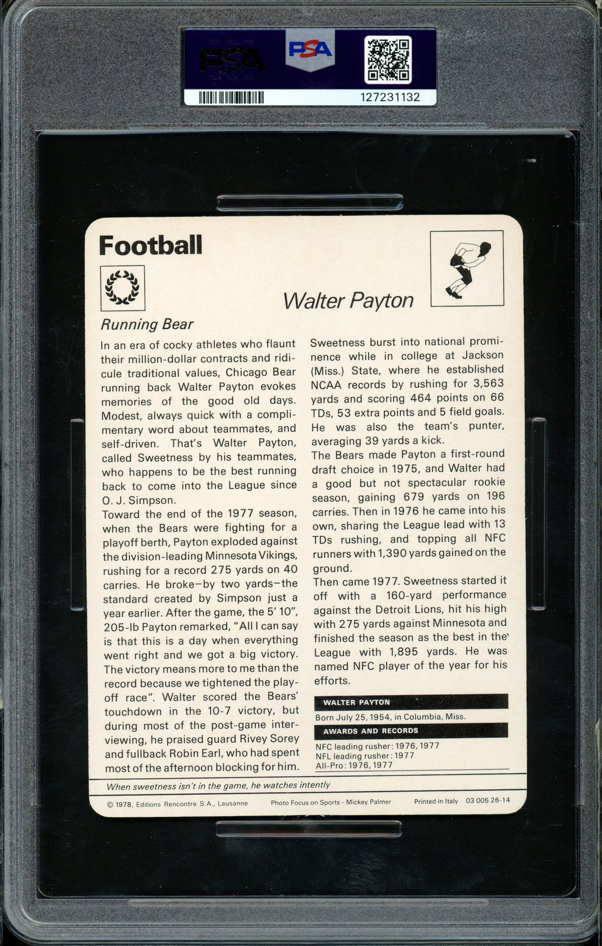 Walter Payton 1977-79 Sportscaster Card #26-14 Chicago Bears PSA 6 #127231132