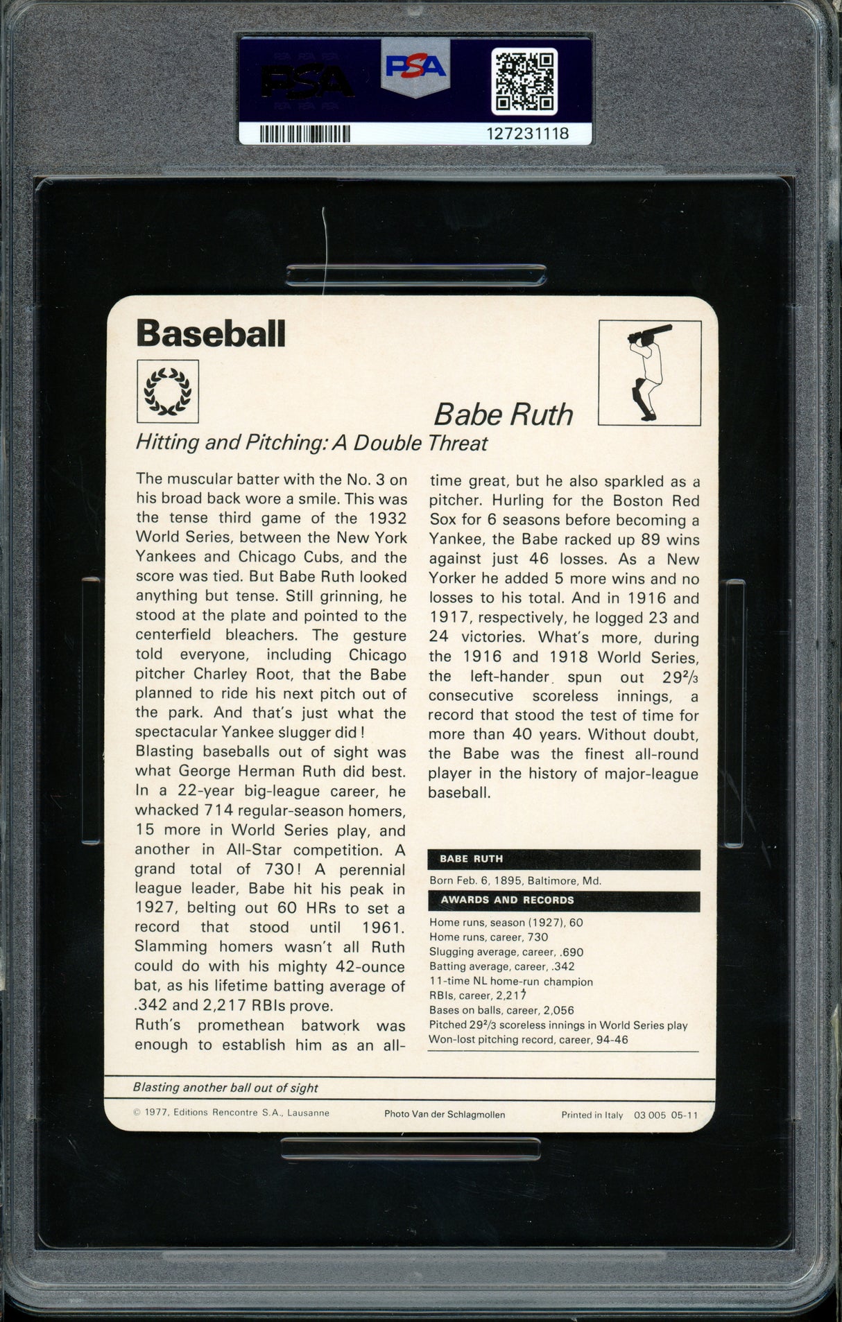 Babe Ruth 1977-79 Sportscaster Card #05-11 New York Yankees PSA 8 #127231118