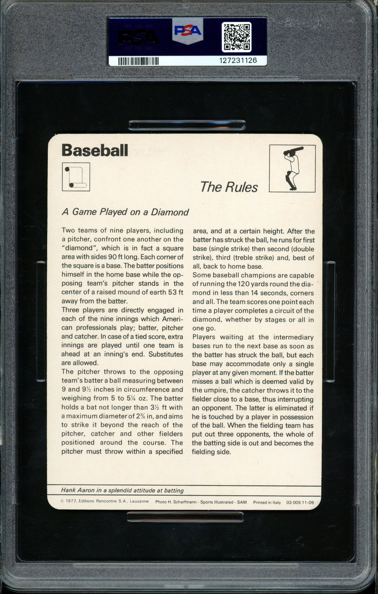 Hank Aaron 1977-79 Sportscaster Card #11-09 Atlanta Braves PSA 9 The Rules #127231126