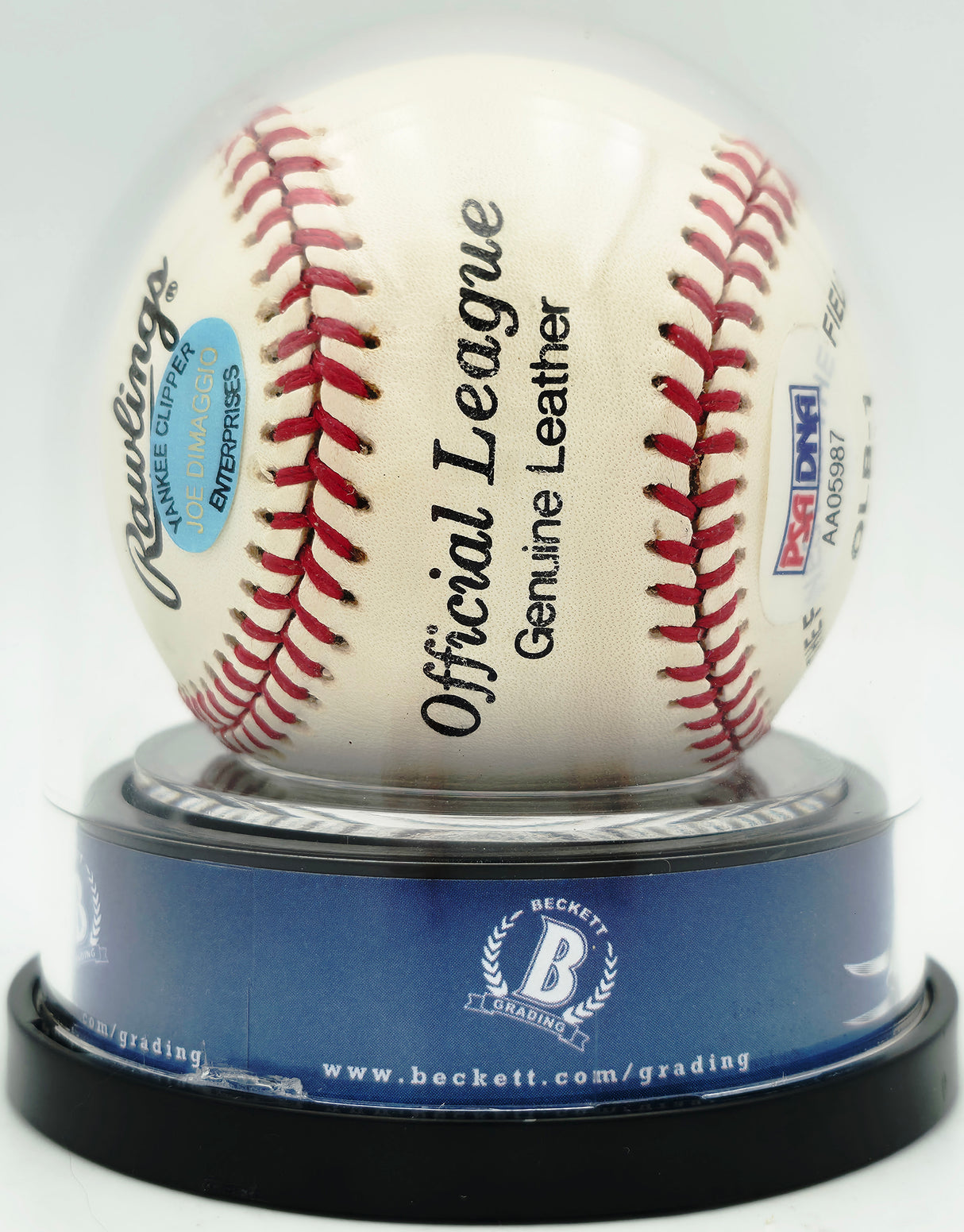 Joe DiMaggio Autographed Official Logo League Baseball New York Yankees Auto Grade Mint 9 Beckett BAS #19815354
