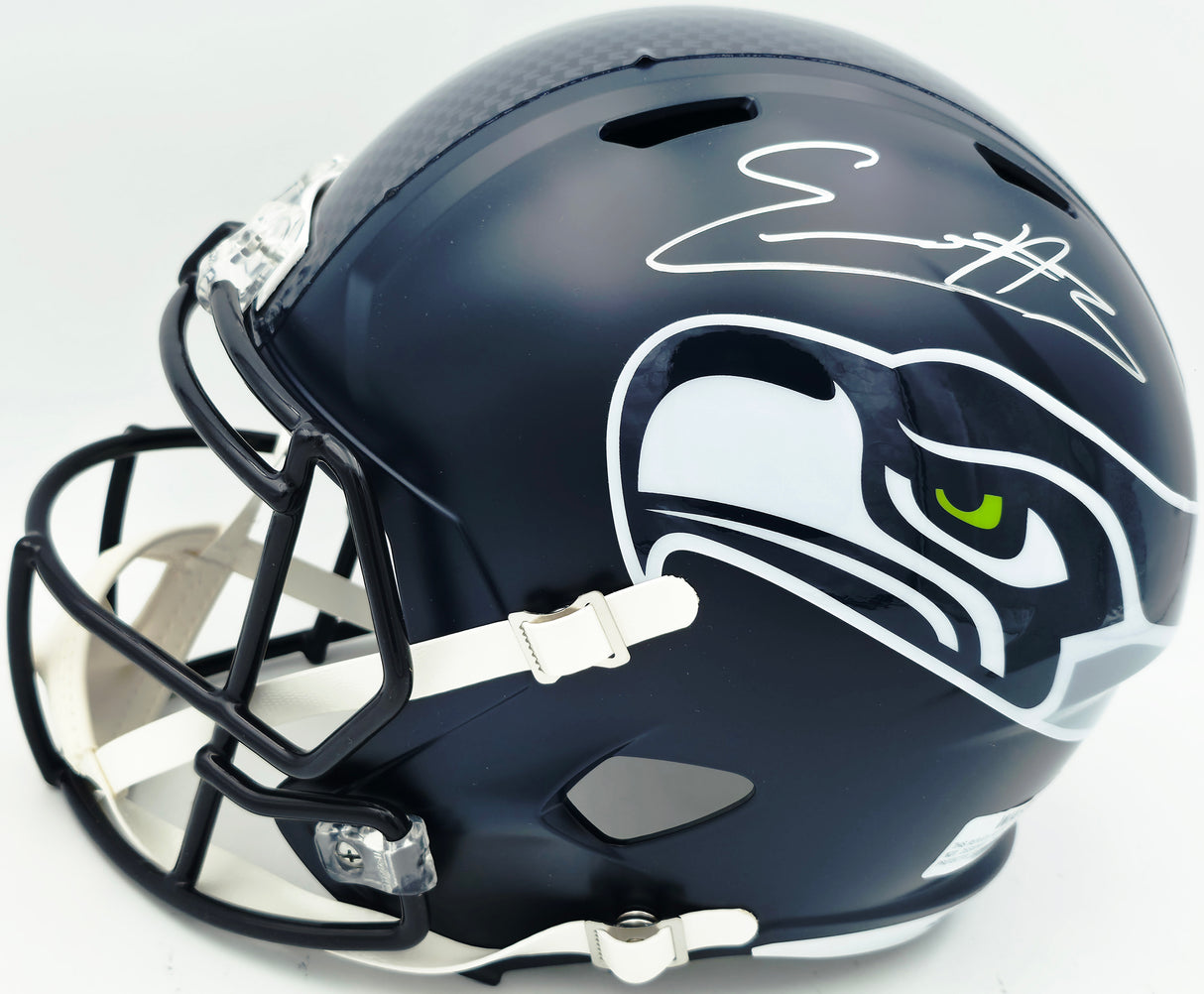 Nick Emmanwori Autographed Seattle Seahawks Blue Full Size Speed Replica Helmet (Signed Twice - Smudged) Beckett BAS Witness #4W530562