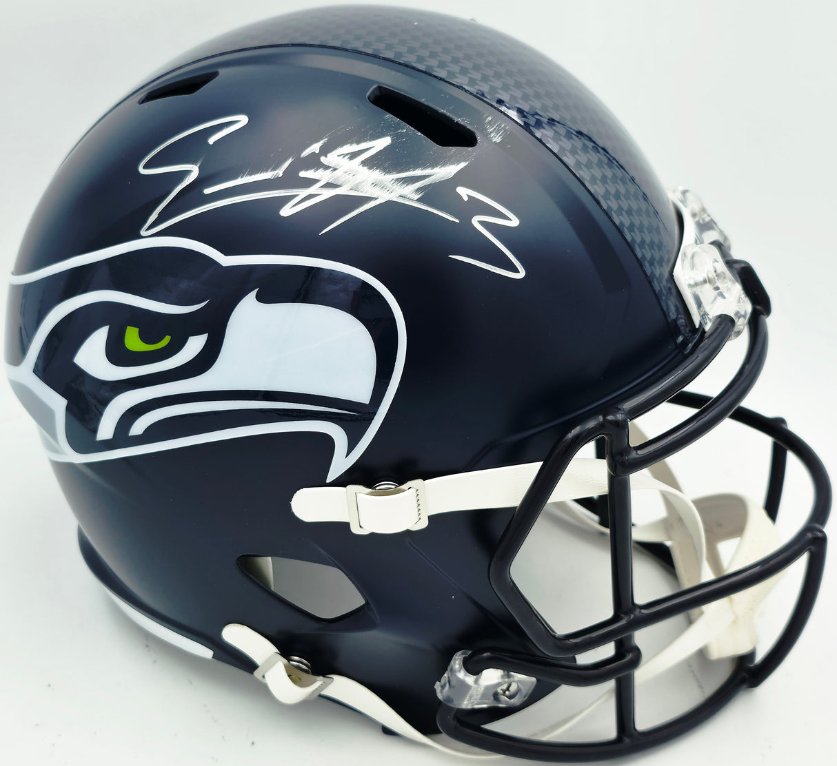 Nick Emmanwori Autographed Seattle Seahawks Blue Full Size Speed Replica Helmet (Signed Twice - Smudged) Beckett BAS Witness #4W530562
