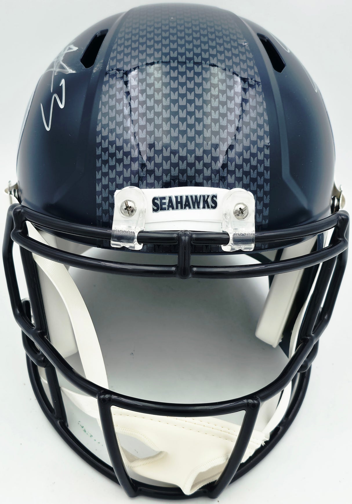 Nick Emmanwori Autographed Seattle Seahawks Blue Full Size Speed Replica Helmet (Signed Twice - Smudged) Beckett BAS Witness #4W530562
