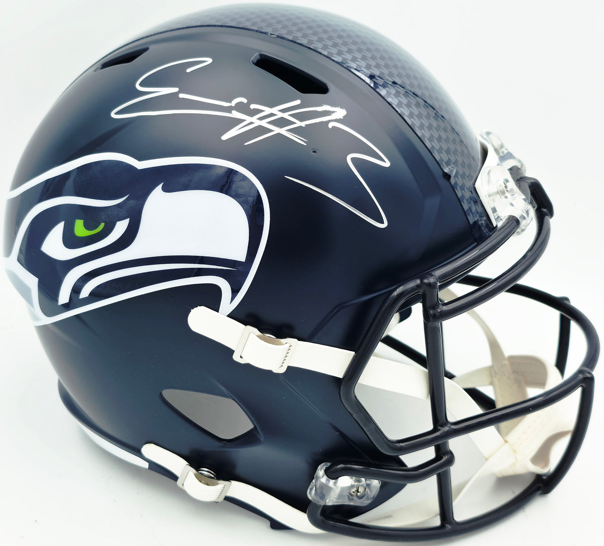 Nick Emmanwori Autographed Seattle Seahawks Blue Full Size Speed Replica Helmet (Signed Twice - Smudged) Beckett BAS Witness #4W530566