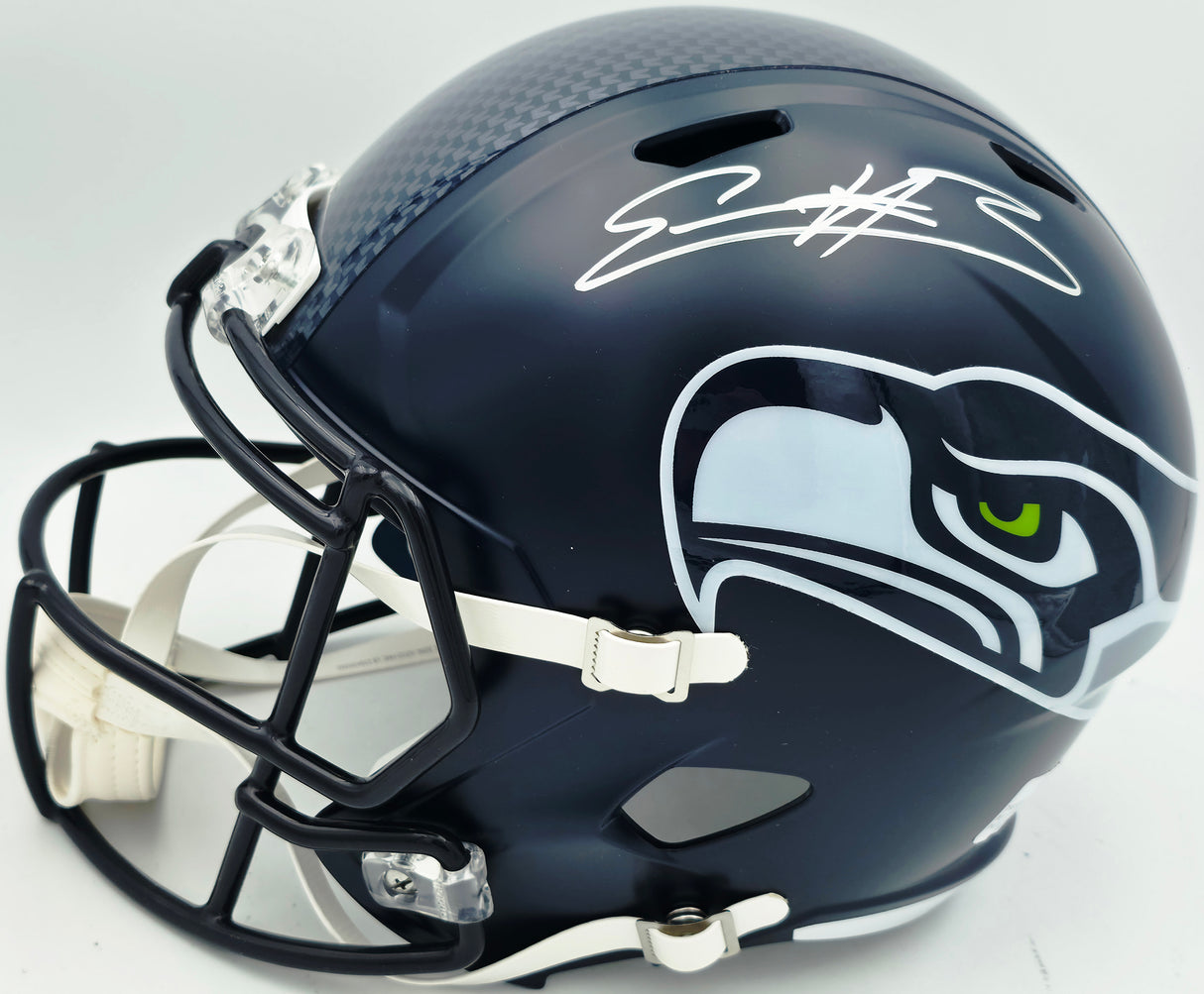Nick Emmanwori Autographed Seattle Seahawks Blue Full Size Speed Replica Helmet (Signed Twice - Smudged) Beckett BAS Witness #4W530565