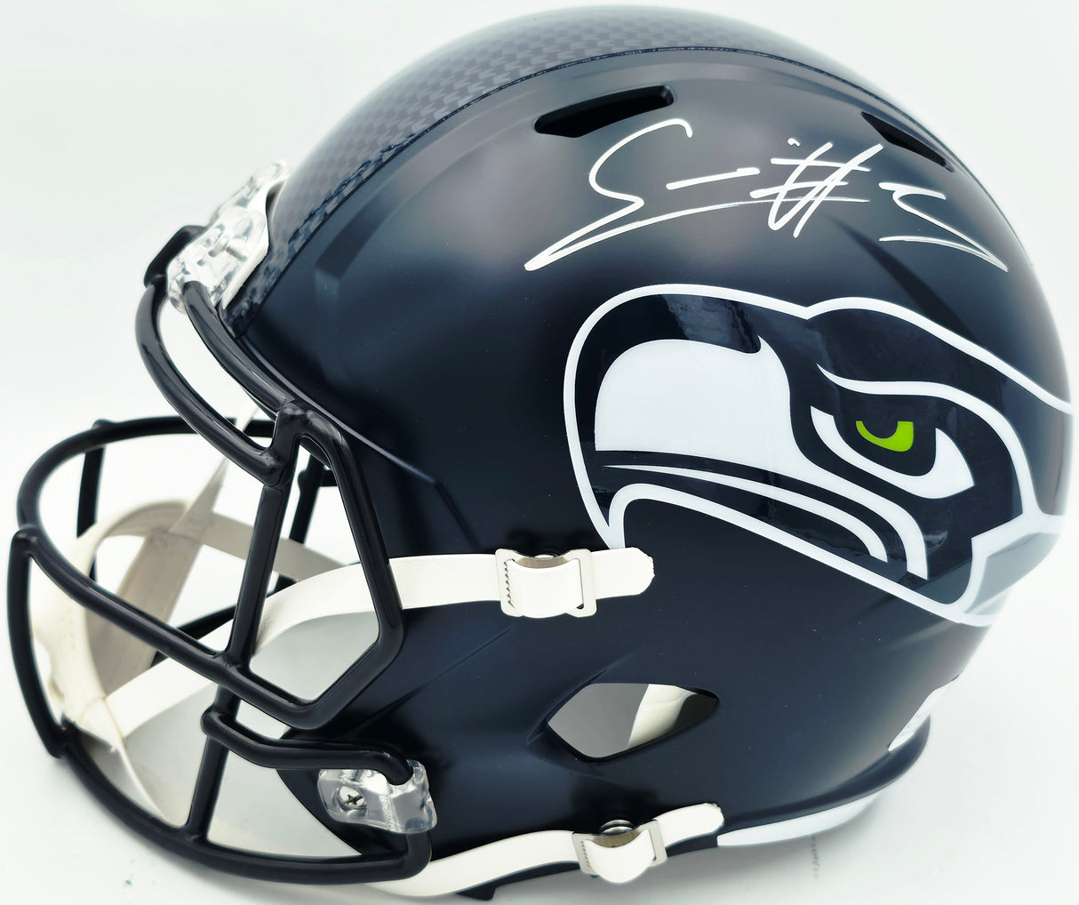 Nick Emmanwori Autographed Seattle Seahawks Blue Full Size Speed Replica Helmet (Signed Twice - Smudged) Beckett BAS Witness #4W530563