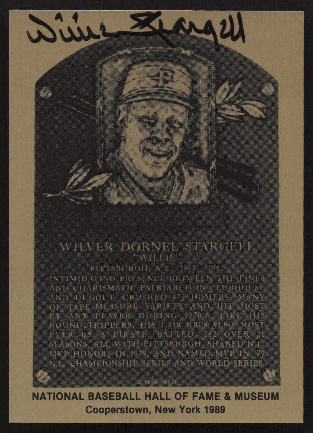 Willie Stargell Autographed 1989 HOF Metallic Plaque Card Pittsburgh Pirates SKU #260127