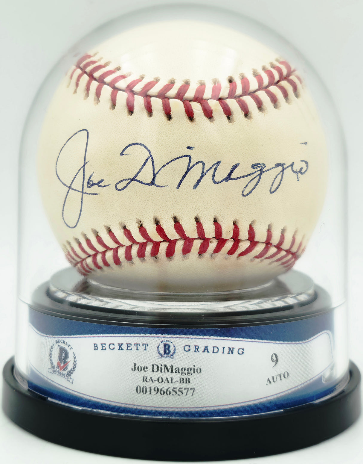 Joe DiMaggio Autographed Official AL Baseball New York Yankees Auto Grade Mint 9 Beckett BAS #19665577