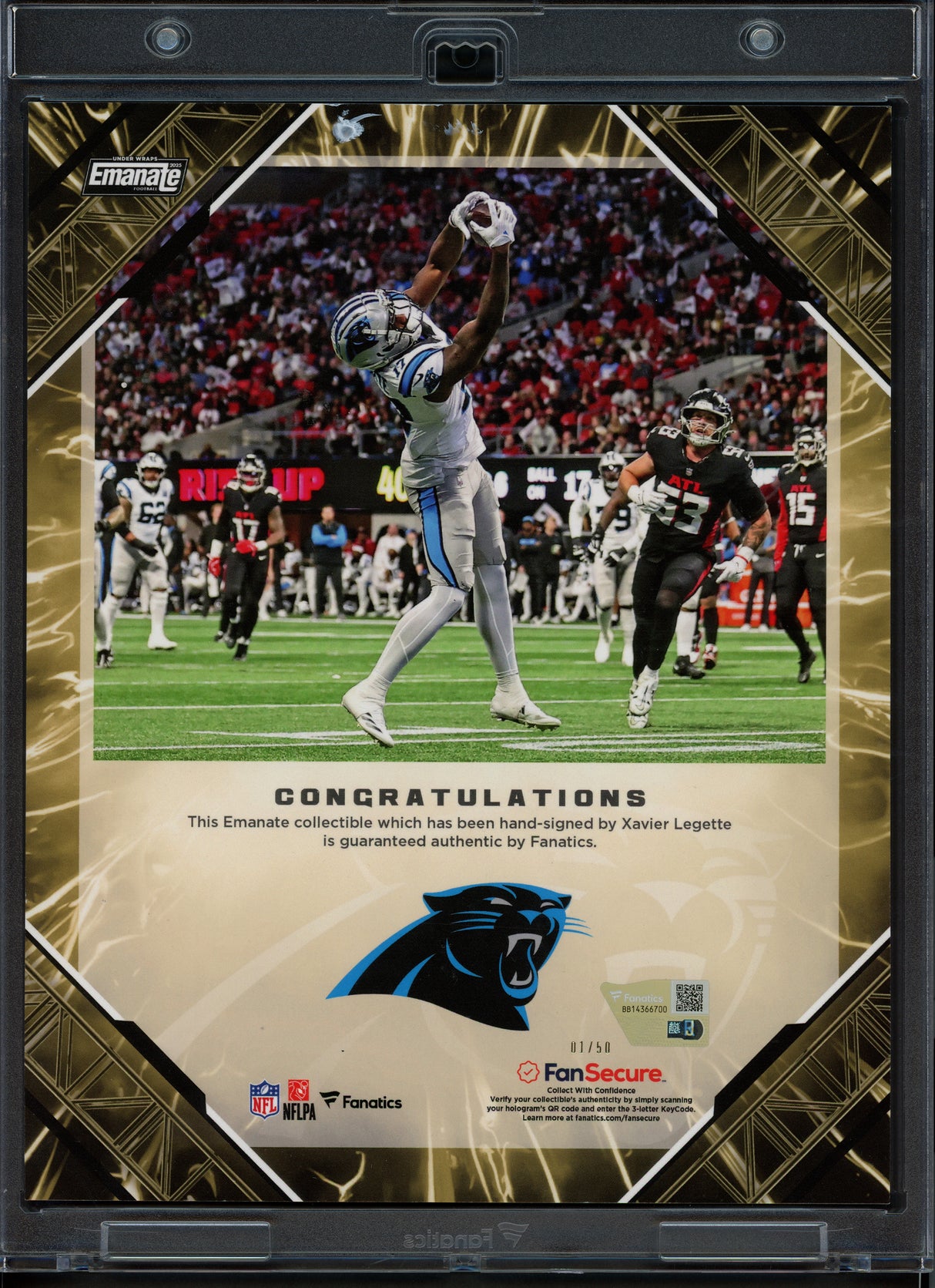 Xavier Legette Autographed 2025 Under Wraps NFL Emanate Gold Card Carolina Panthers #1/50 Fanatics Holo #BB14366700