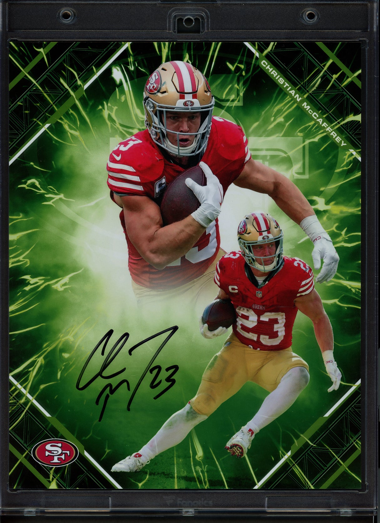 Christian McCaffrey Autographed 2025 Under Wraps NFL Emanate Green Card San Francisco 49ers #82/99 Fanatics Holo #BB14602623