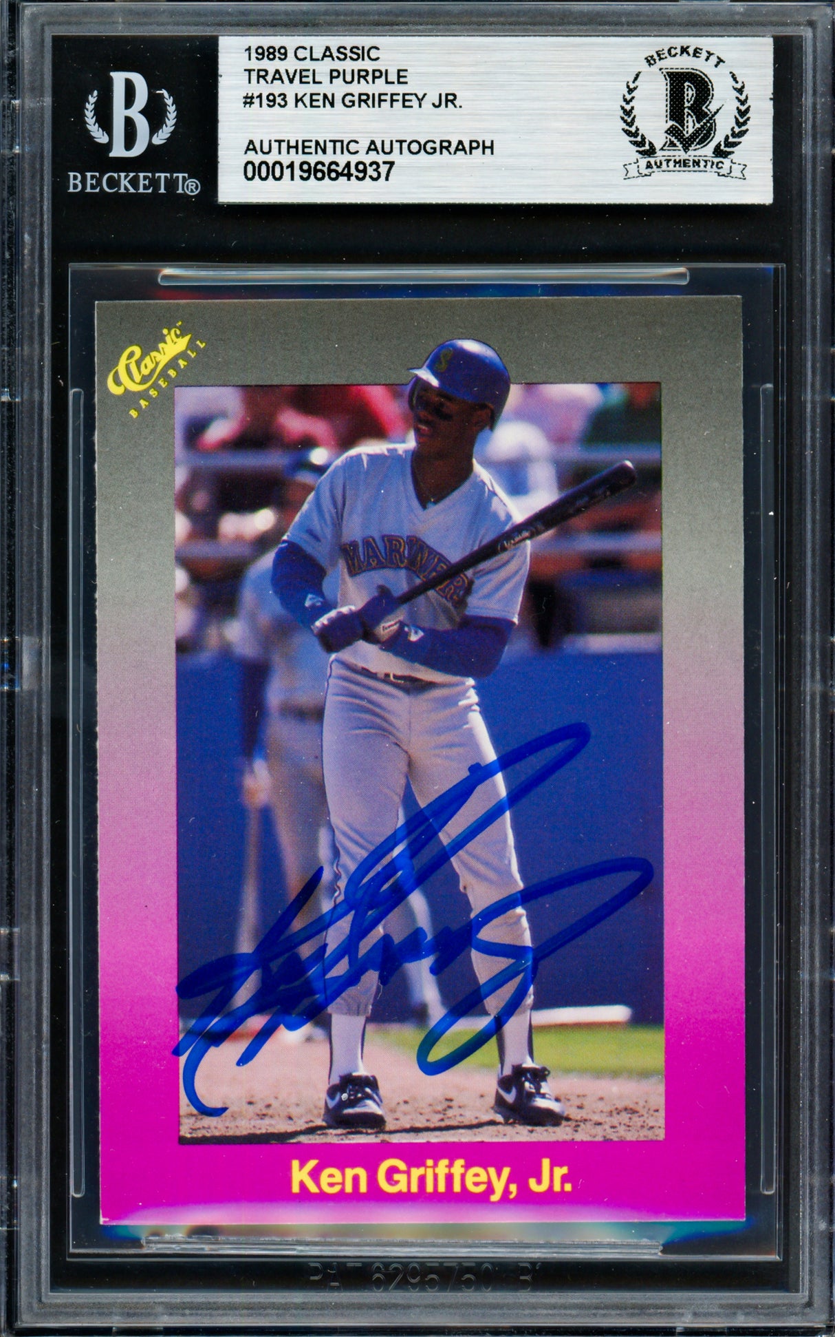 Ken Griffey Jr. Autographed 1989 Classic Travel Rookie Card #193 Seattle Mariners Beckett BAS #19664937