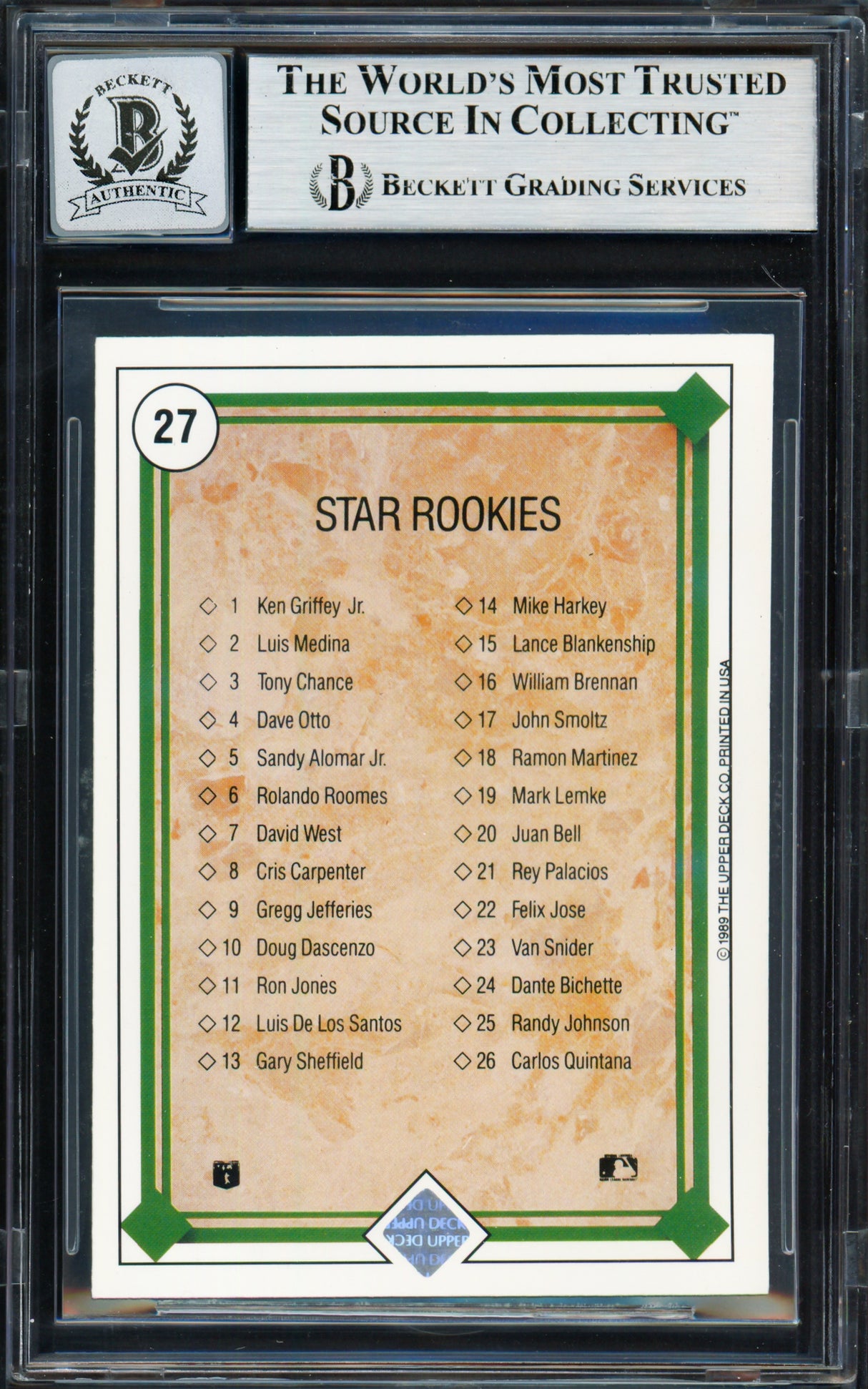Ken Griffey Jr. Autographed 1989 Upper Deck Rookie Card #27 Seattle Mariners Auto Grade Gem Mint 10 Beckett BAS #19658907