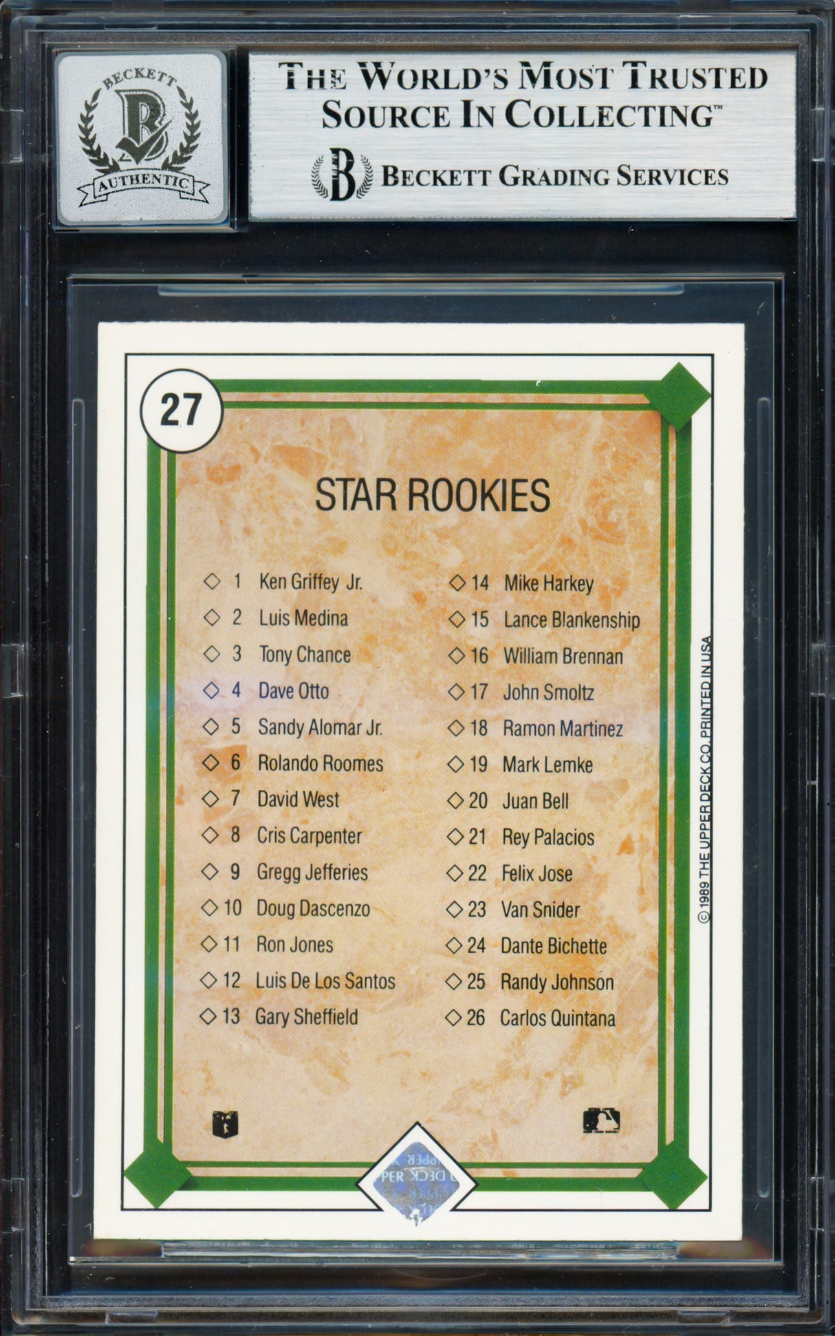 Ken Griffey Jr. Autographed 1989 Upper Deck Rookie Card #27 Seattle Mariners Auto Grade Gem Mint 10 Beckett BAS #19658909