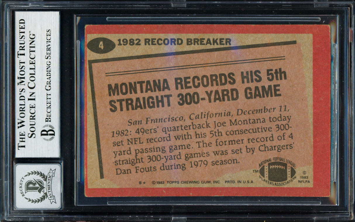 Joe Montana Autographed 1983 Topps Card #4 San Francisco 49ers Auto Grade Gem Mint 10 Beckett BAS #19659543