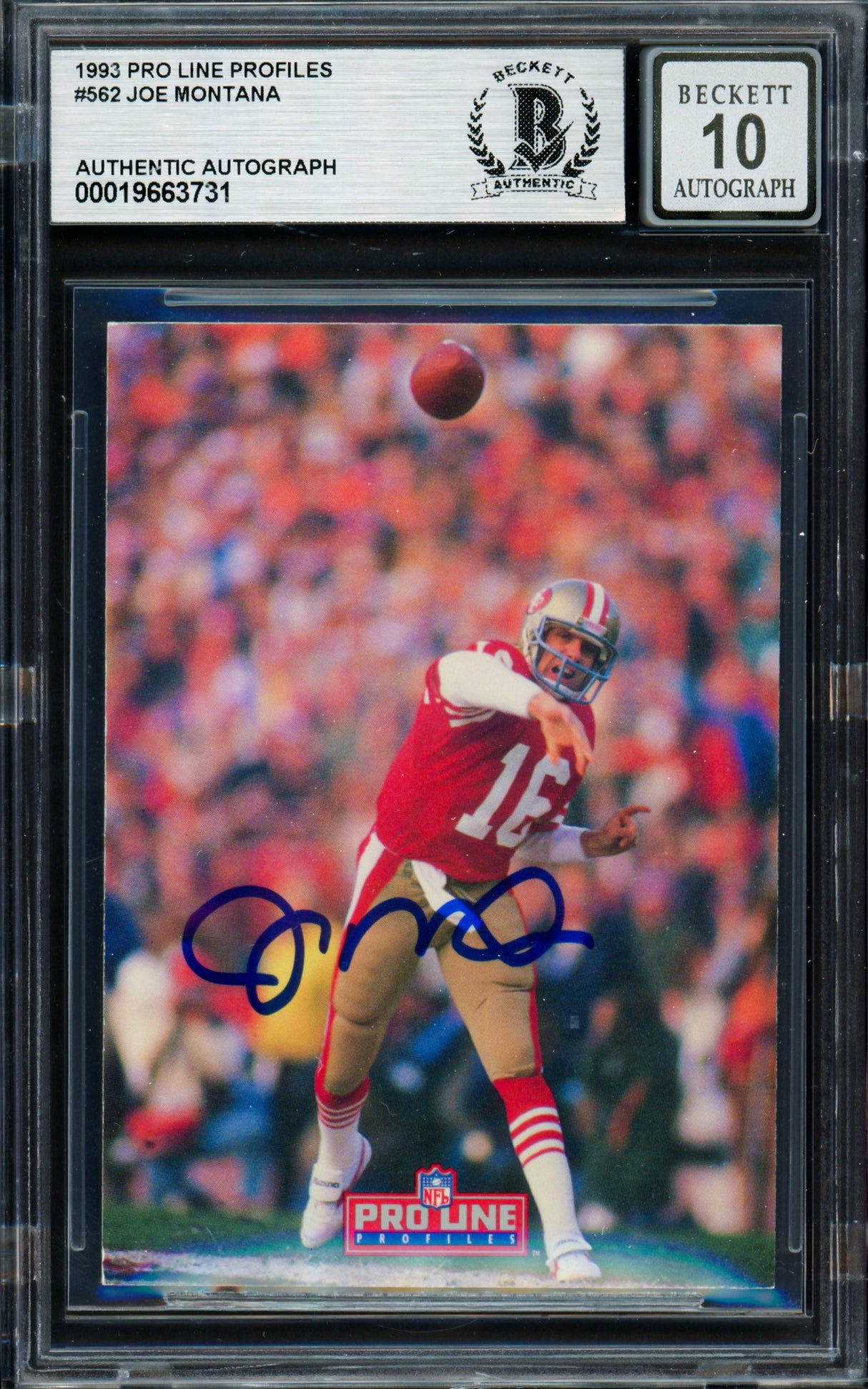 Joe Montana Autographed 1993 Proline Portraits Card #562 San Francisco 49ers Auto Grade Gem Mint 10 Beckett BAS #19663731