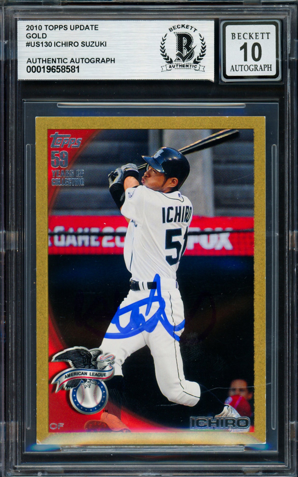 Ichiro Suzuki Autographed 2010 Topps Update Gold Card #US-130 Seattle Mariners Auto Grade Gem Mint 10 Beckett BAS #19658581