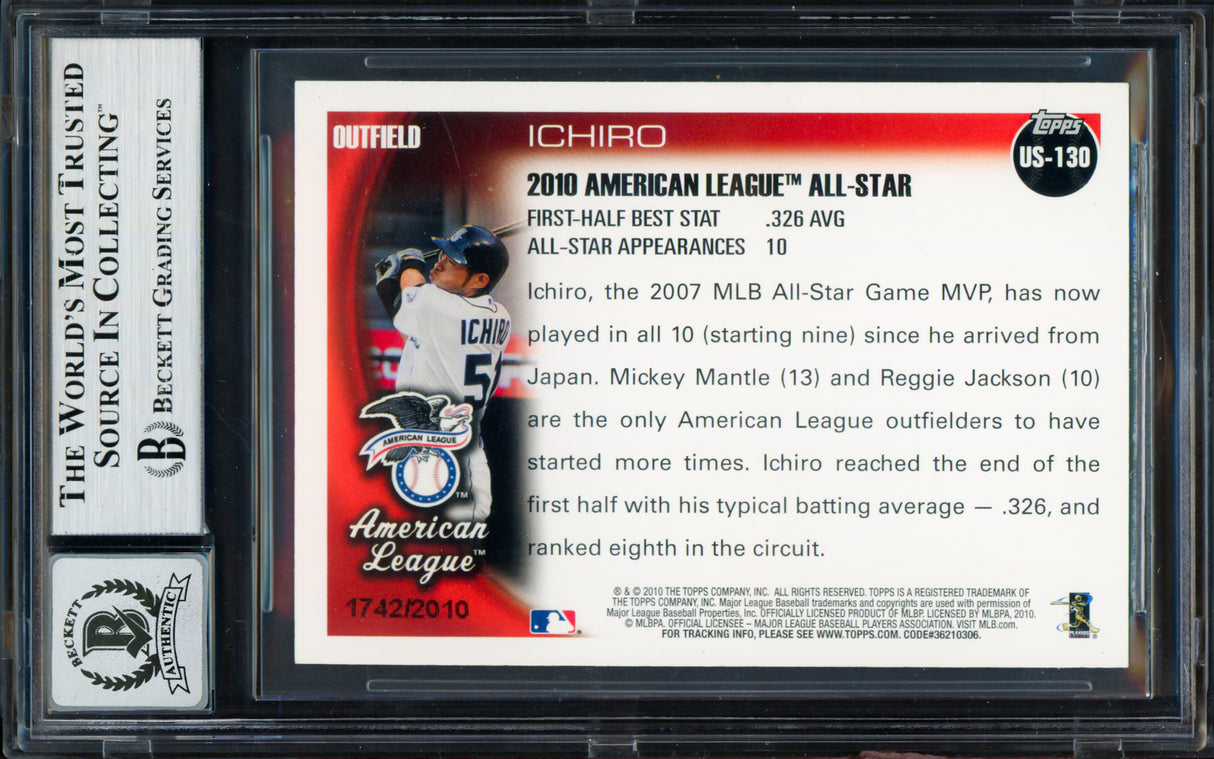 Ichiro Suzuki Autographed 2010 Topps Update Gold Card #US-130 Seattle Mariners Auto Grade Gem Mint 10 Beckett BAS #19658581