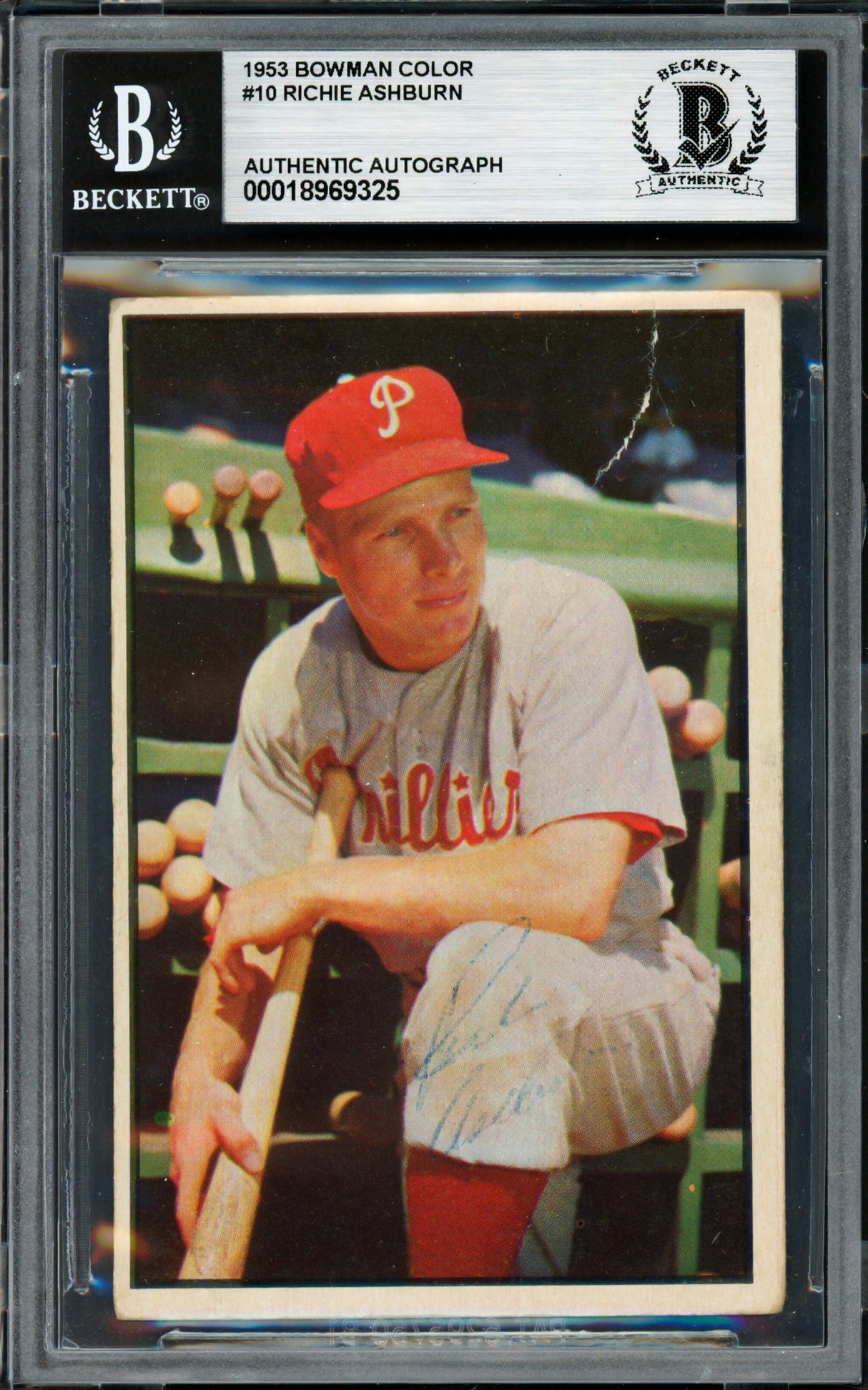 Richie Ashburn Autographed 1953 Bowman Color Card #10 Philadelphia Phillies Beckett BAS #18969325