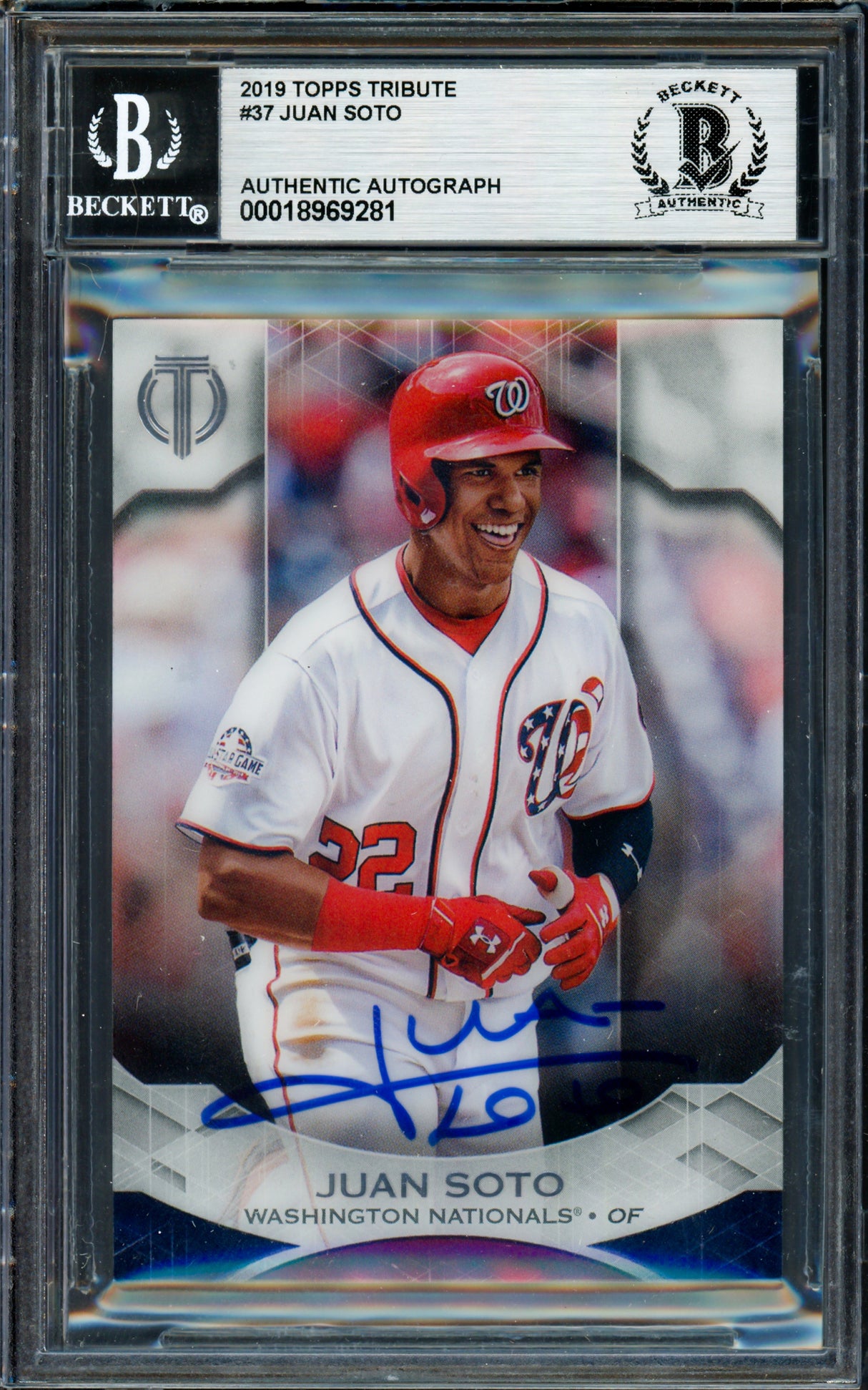 Juan Soto Autographed 2019 Topps Tribute Card #37 New York Mets Beckett BAS #18969281