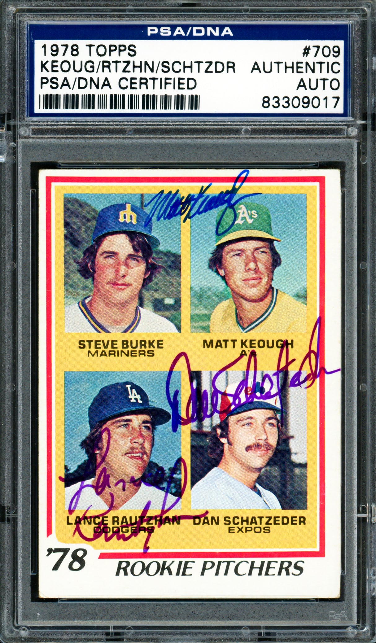 Matt Keough, Lance Rautzhan & Dan Schatzeder Autographed 1978 Topps Rookie Card #709 PSA/DNA #83309017