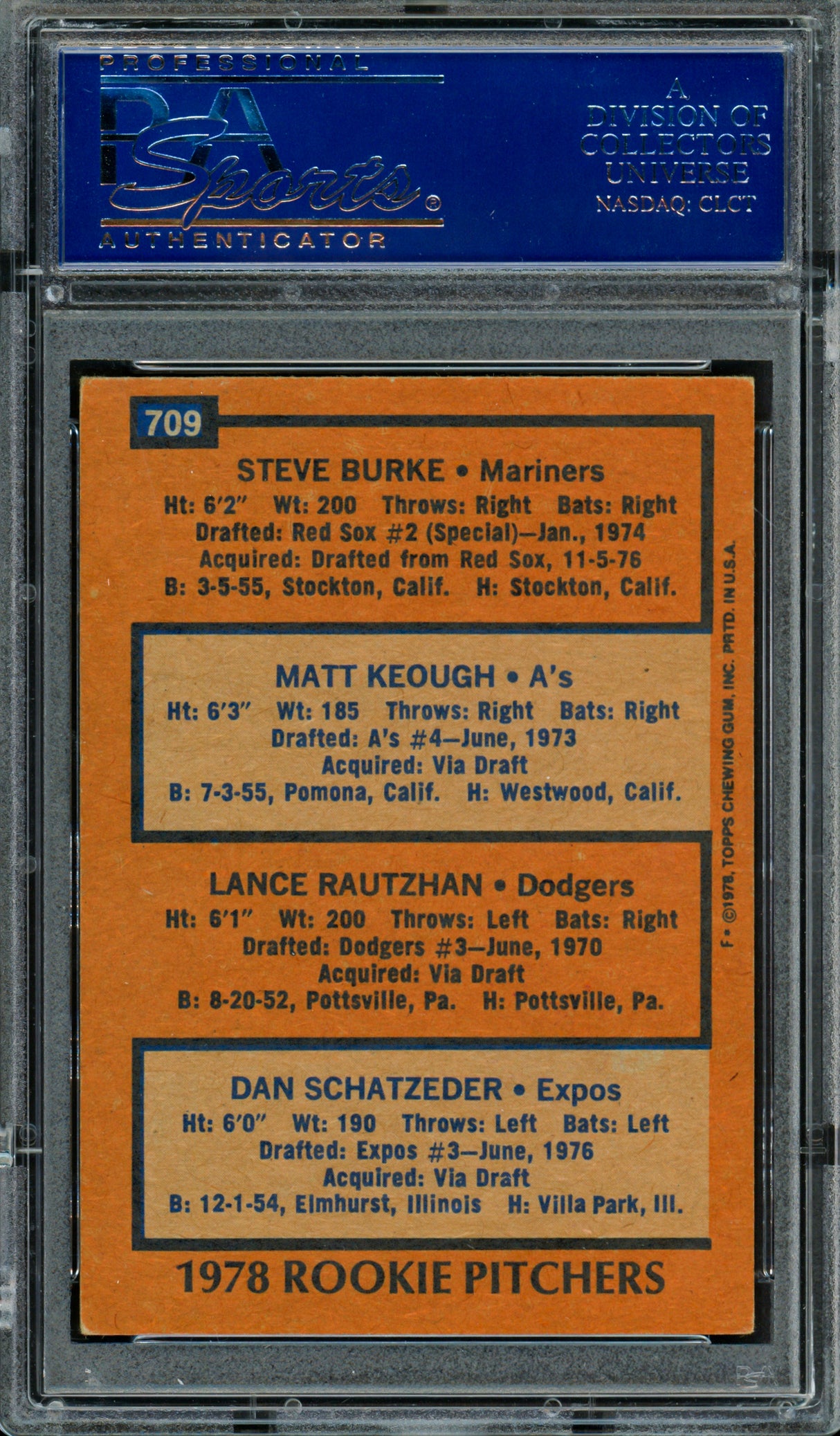 Matt Keough, Lance Rautzhan & Dan Schatzeder Autographed 1978 Topps Rookie Card #709 PSA/DNA #83309017