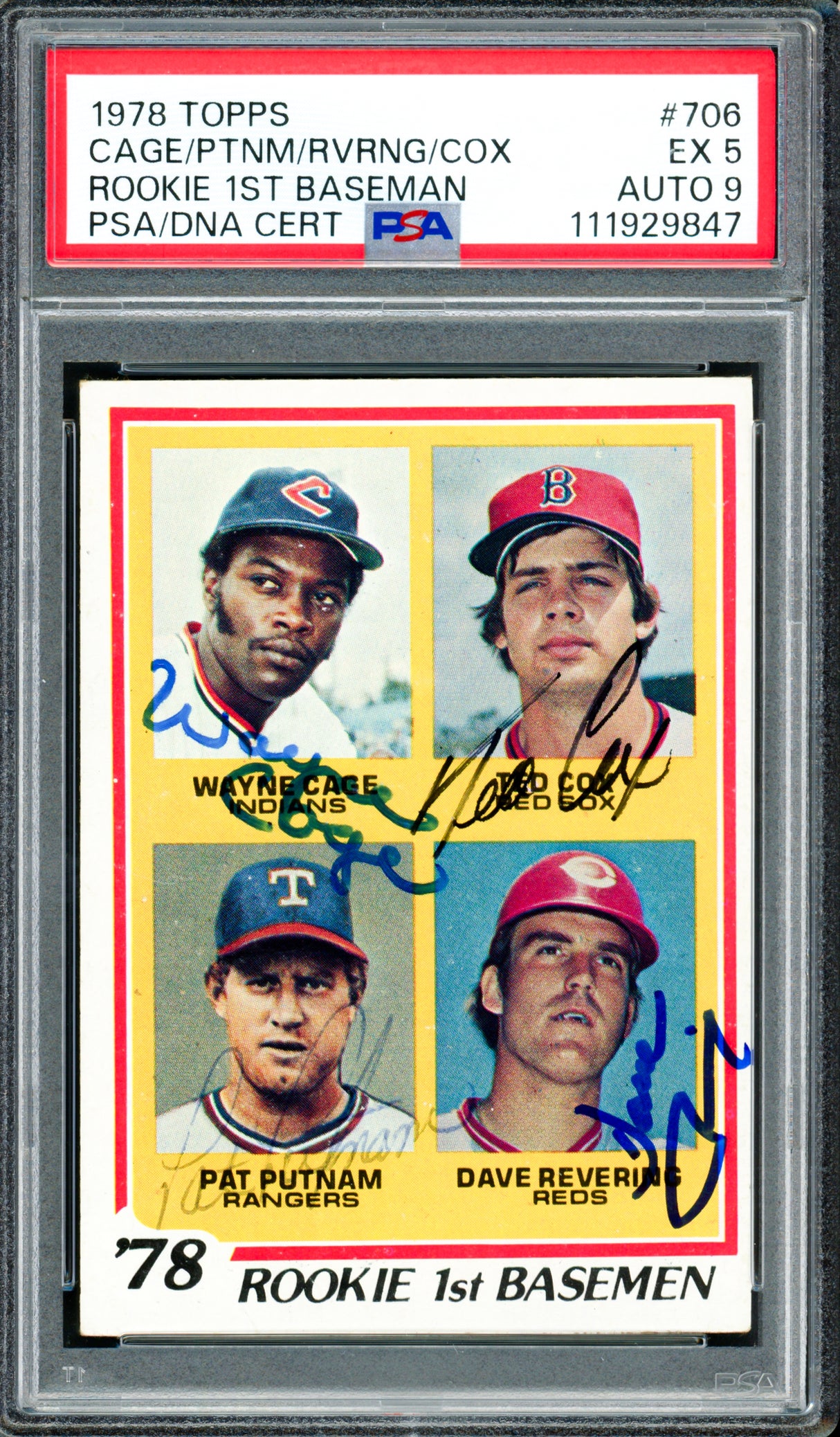 Wayne Cage, Ted Cox, Pat Puttnam & Dave Revering Autographed 1978 Topps Rookie Card #706 PSA/DNA #111929847