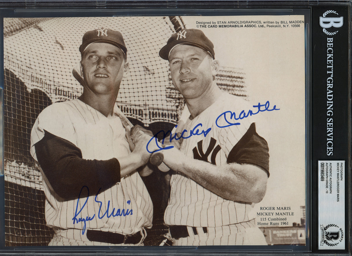 Mickey Mantle & Roger Maris Autographed 8x10 Magazine Page Photo New York Yankees Auto Grade Gem Mint 10 Beckett BAS #19665469