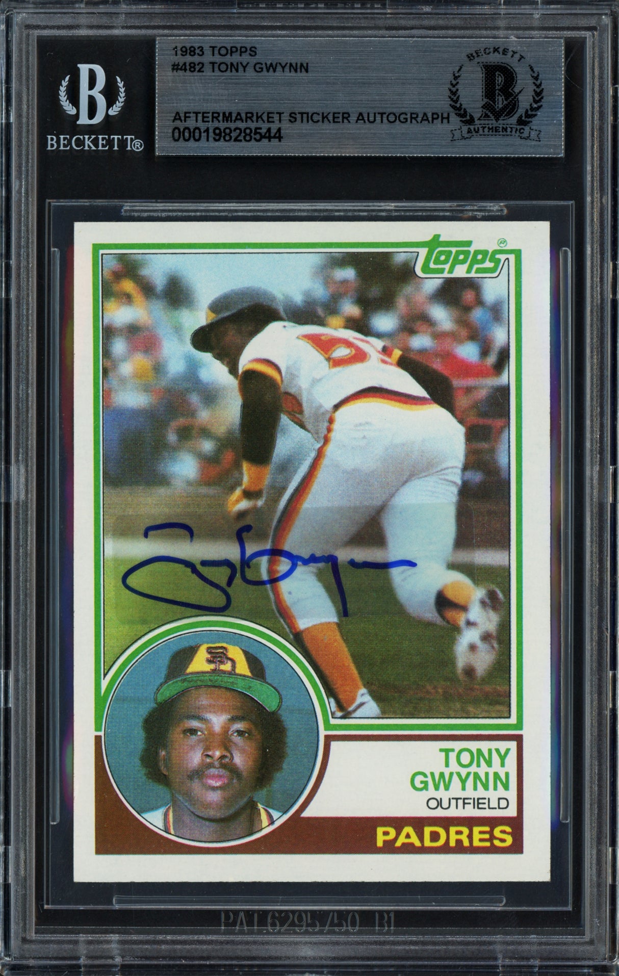 Tony Gwynn Autographed 1983 Topps Rookie Card #482 San Diego Padres (Aftermarket Sticker) Beckett BAS Stock #262301