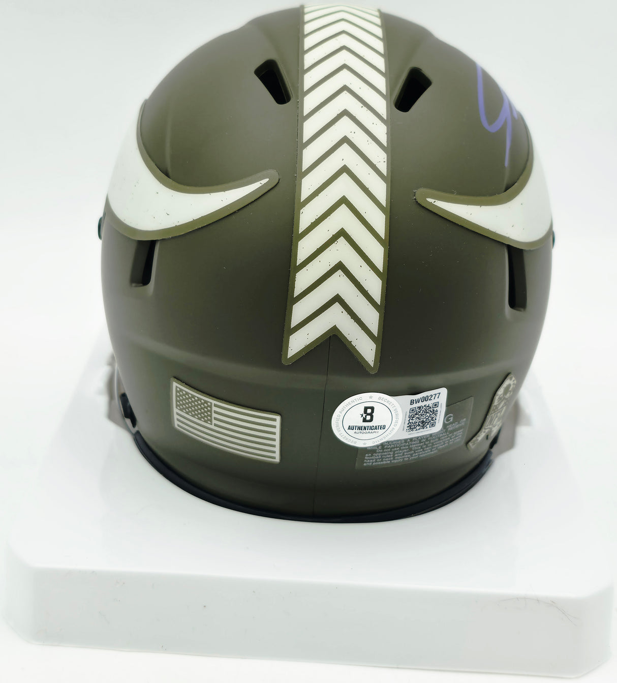 Jordan Addison Autographed Minnesota Vikings Camo Salute to Service Speed Mini Helmet Beckett BAS QR #BW00277