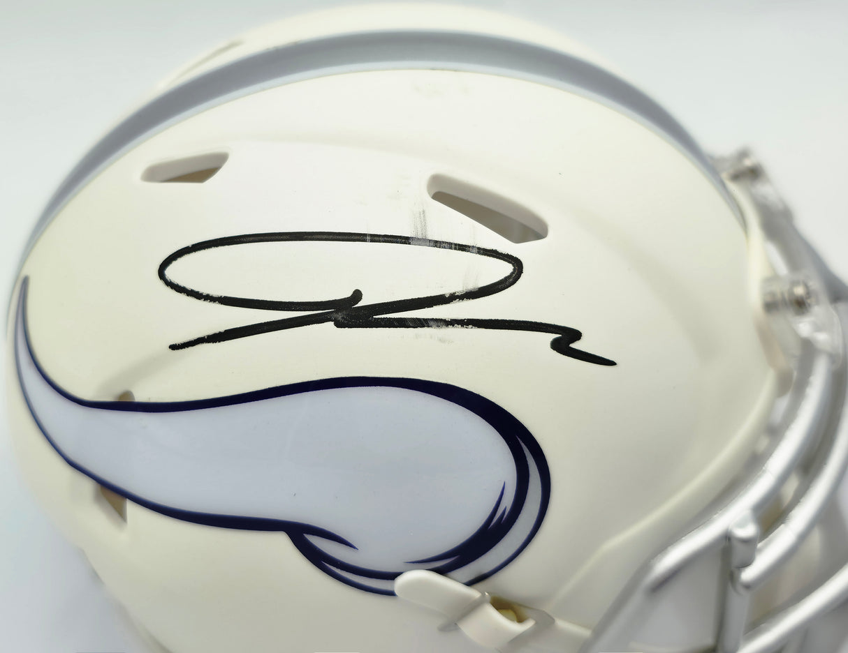 Jordan Addison Autographed Minnesota Vikings Cream Retro Speed Mini Helmet (Smudged) Beckett BAS QR #BW00332