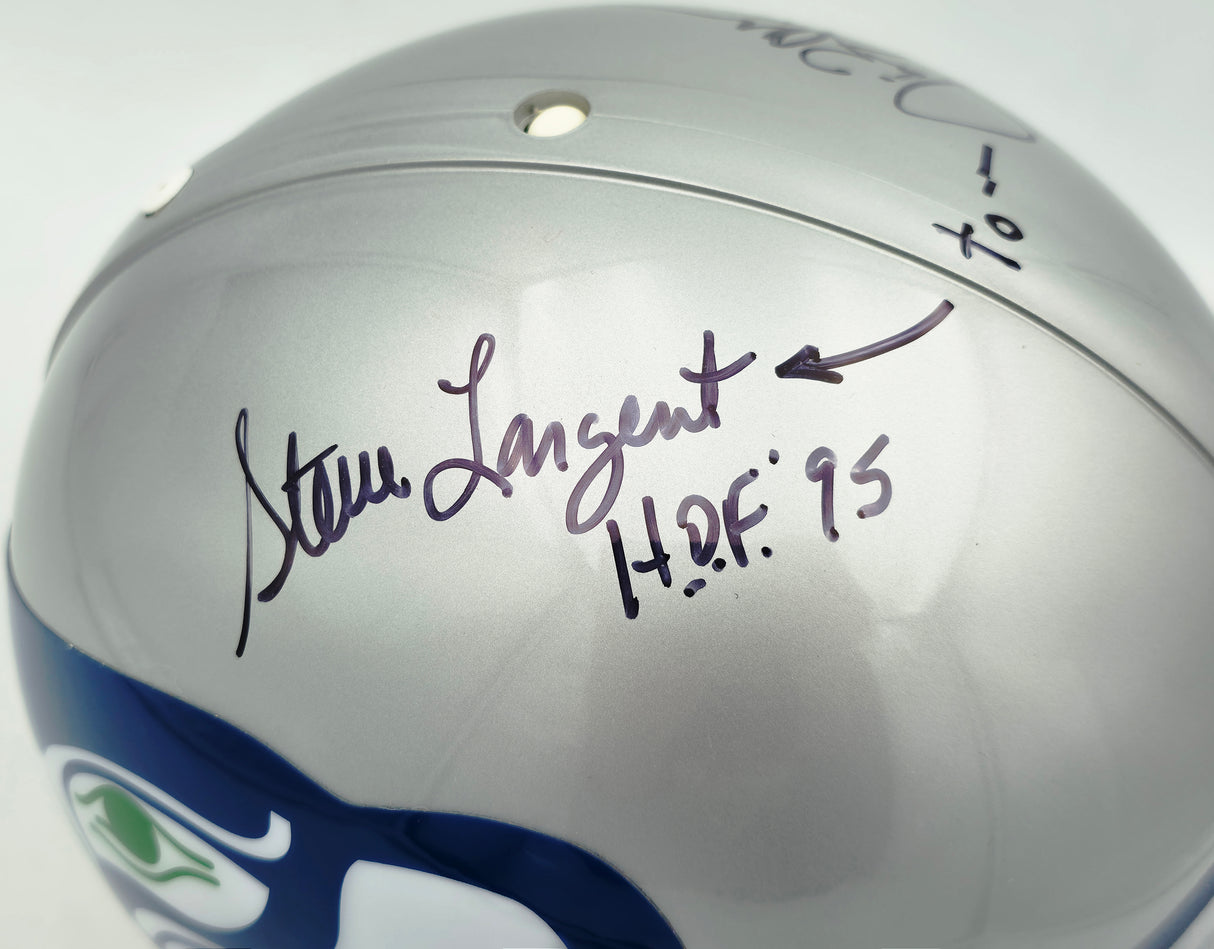 Steve Largent & Jim Zorn Autographed Seattle Seahawks Silver Authentic Full Size Helmet "HOF 95, To Arrow" MCS Holo #63696