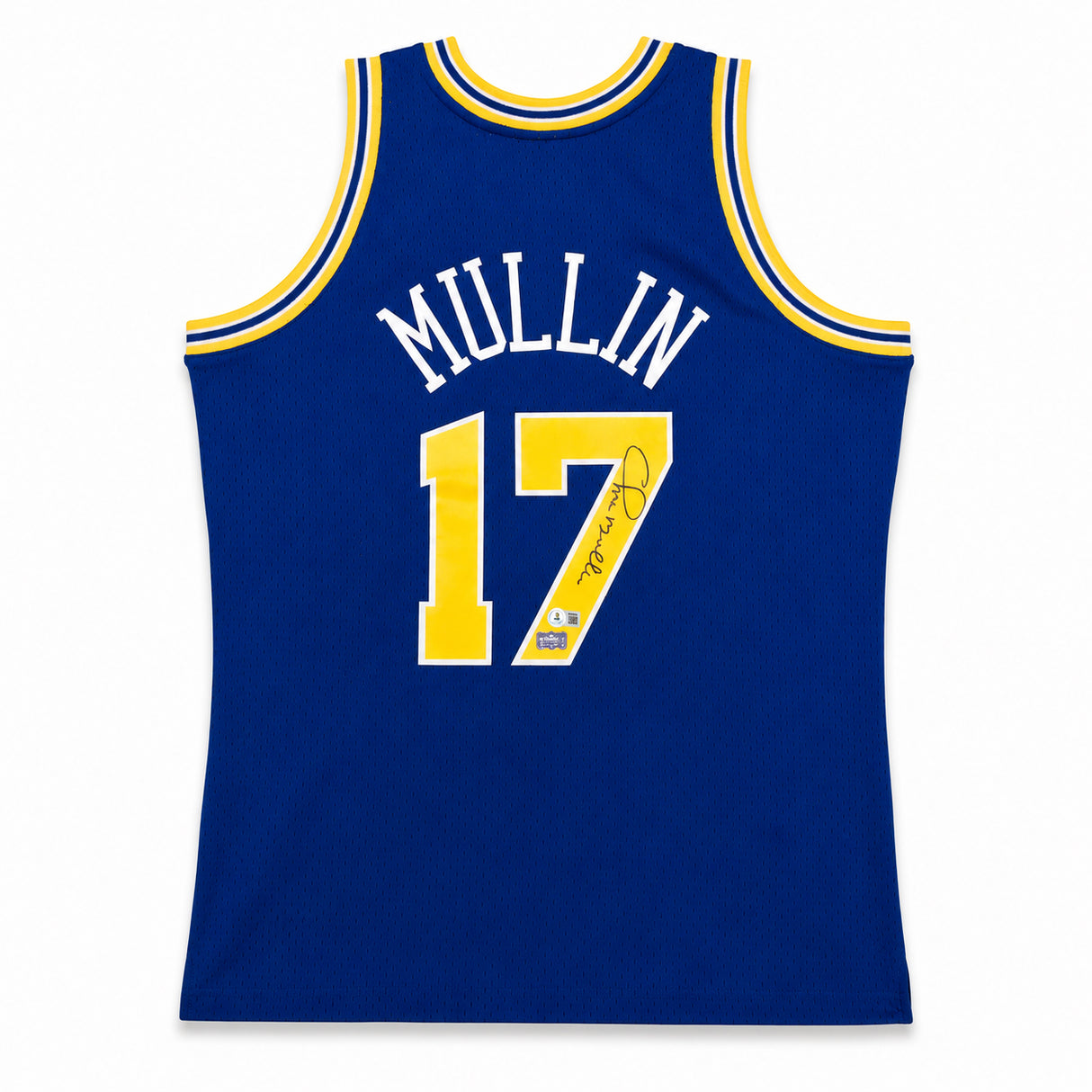 Golden State Warriors Chris Mullin Autographed Blue Mitchell & Ness Authentic Jersey Size L Beckett BAS QR #WB06433