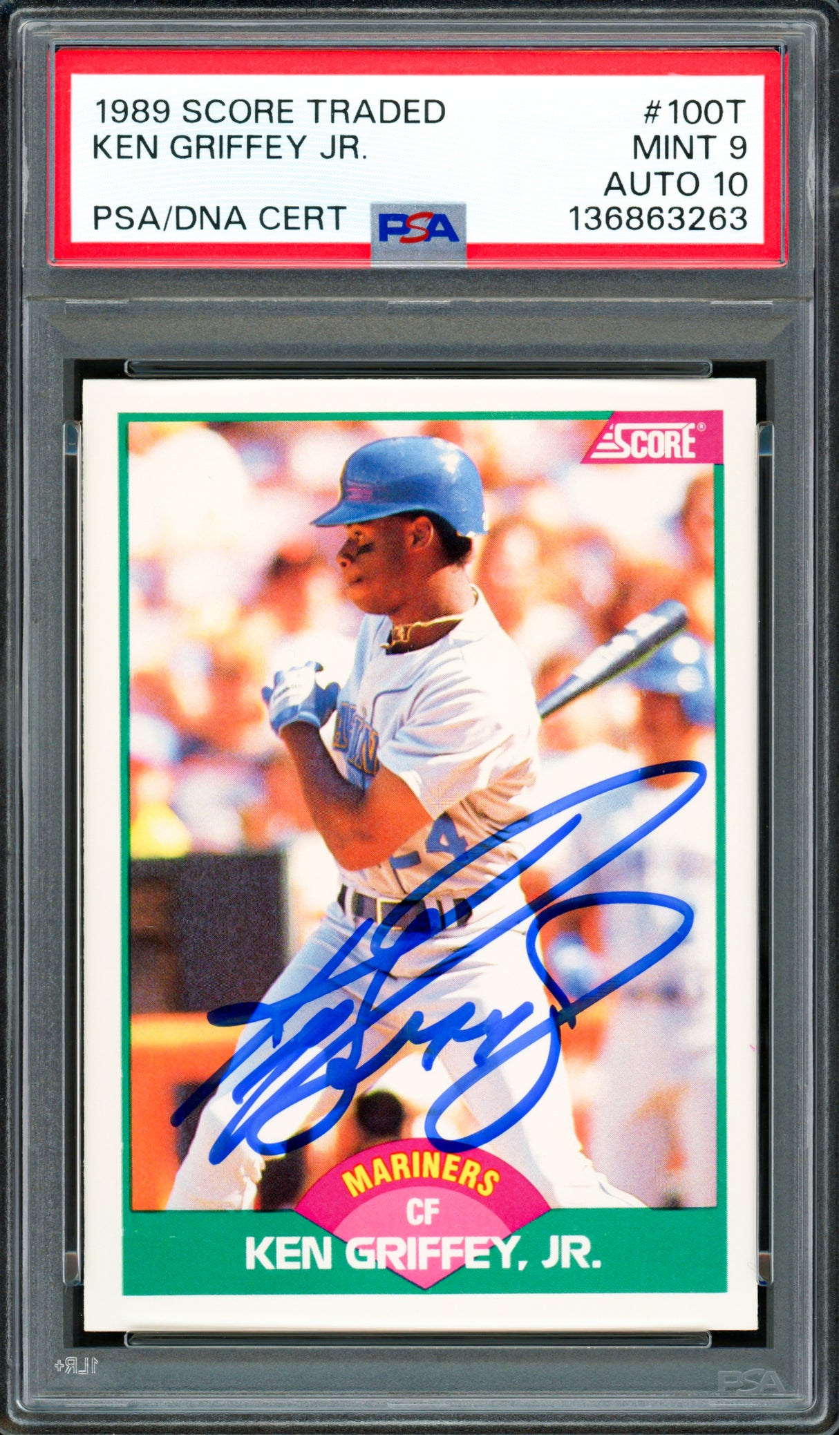 Ken Griffey Jr. Autographed 1989 Score Traded Rookie Card #100T Seattle Mariners PSA 9 Auto Grade Gem Mint 10 PSA/DNA #136863263