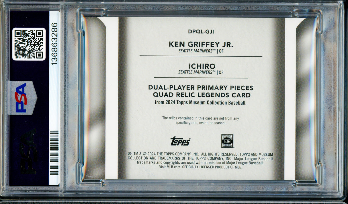 Ken Griffey Jr. & Ichiro Suzuki Autographed 2024 Topps Museum Collection Card #GJI Seattle Mariners PSA 6 Auto Grade Mint 9 #37/49 PSA/DNA #136863286