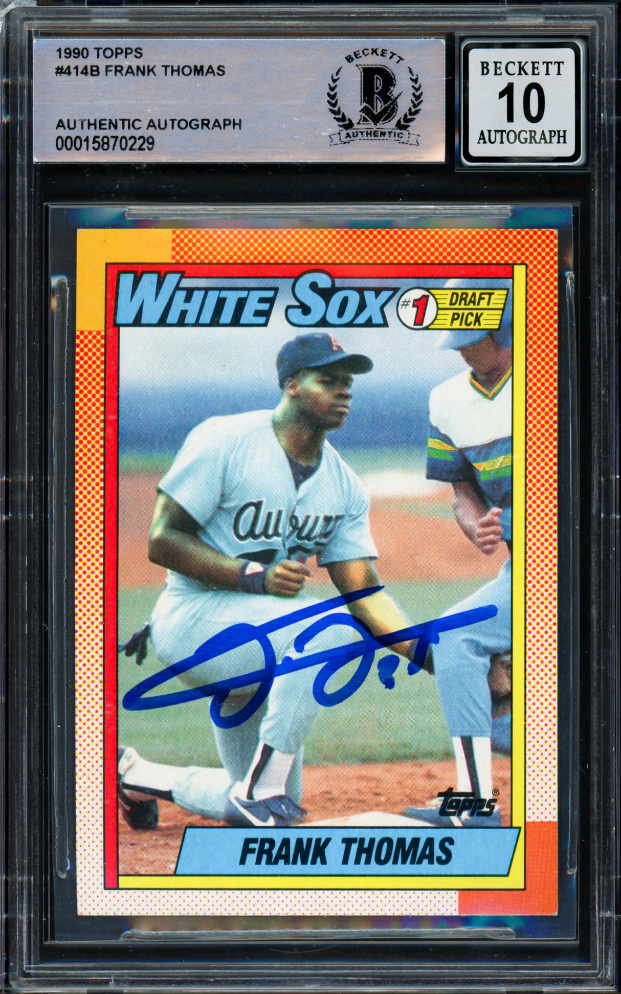 Frank Thomas Autographed 1990 Topps Rookie Card #414B Chicago White Sox Auto Grade Gem Mint 10 Beckett BAS #15870229