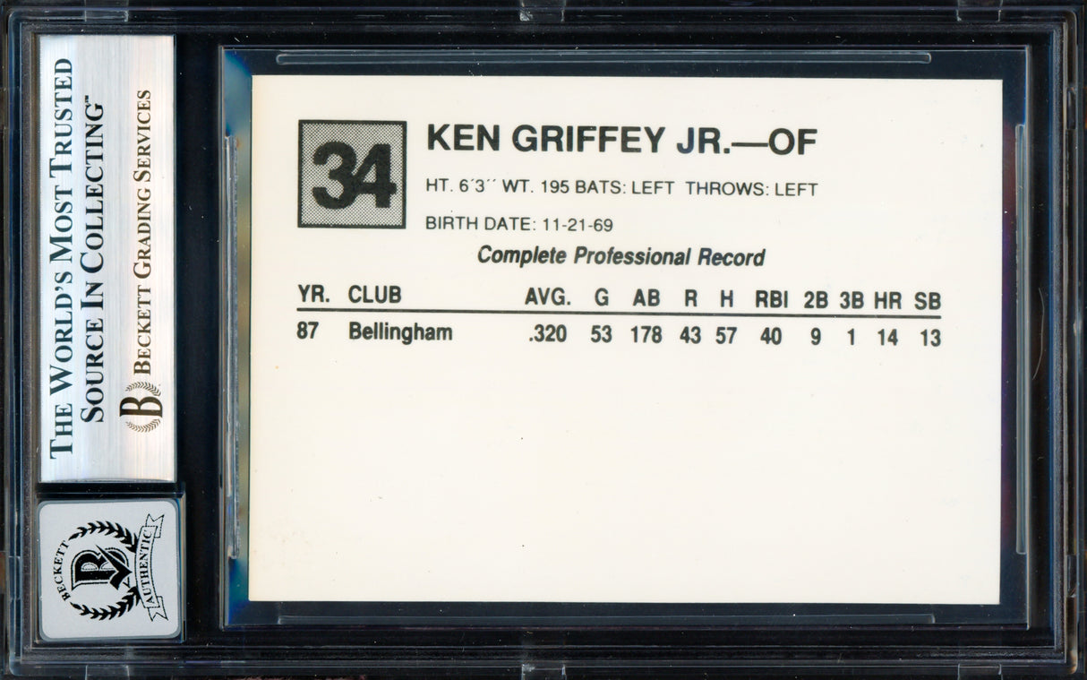 Ken Griffey Jr. Autographed 1988 Cal League Rookie Card #34 Seattle Mariners Auto Grade Gem Mint 10 Beckett BAS #19823430